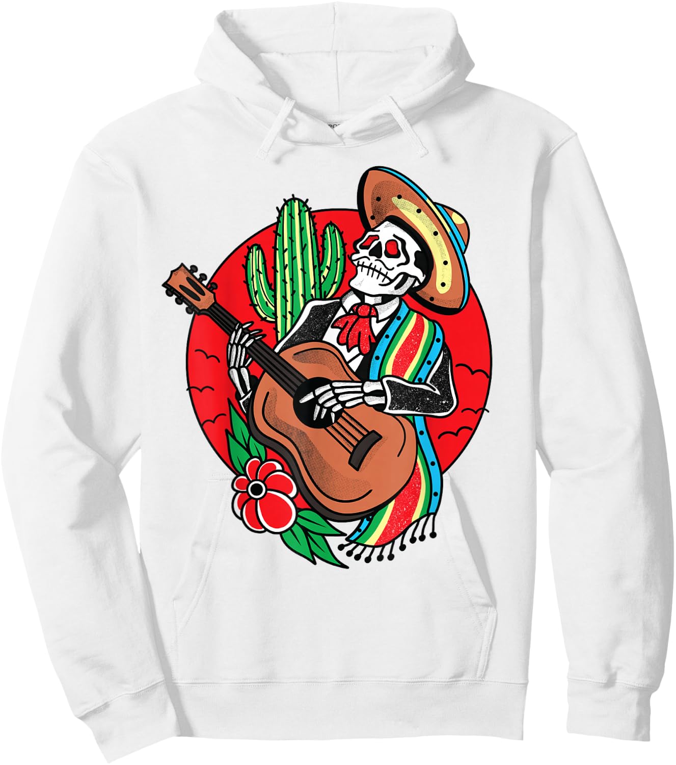 Mexican Skeleton Mariachi American Traditional Tattoo Flash Hoodie - Hoodie | White
