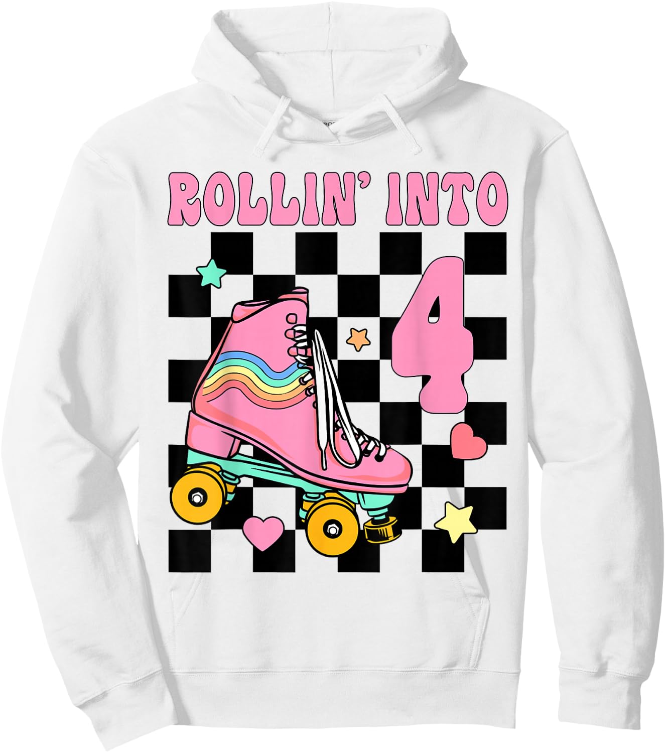 Rolling Into 4 Years Old Roller Skating Girl 4th Birthday Hoodie - Hoodie | White