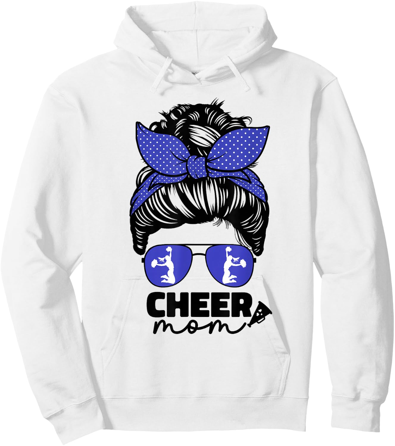 Cute Cheer Mom Cheerleader Mom Blue Messy Bun Mom Hoodie - Hoodie | White