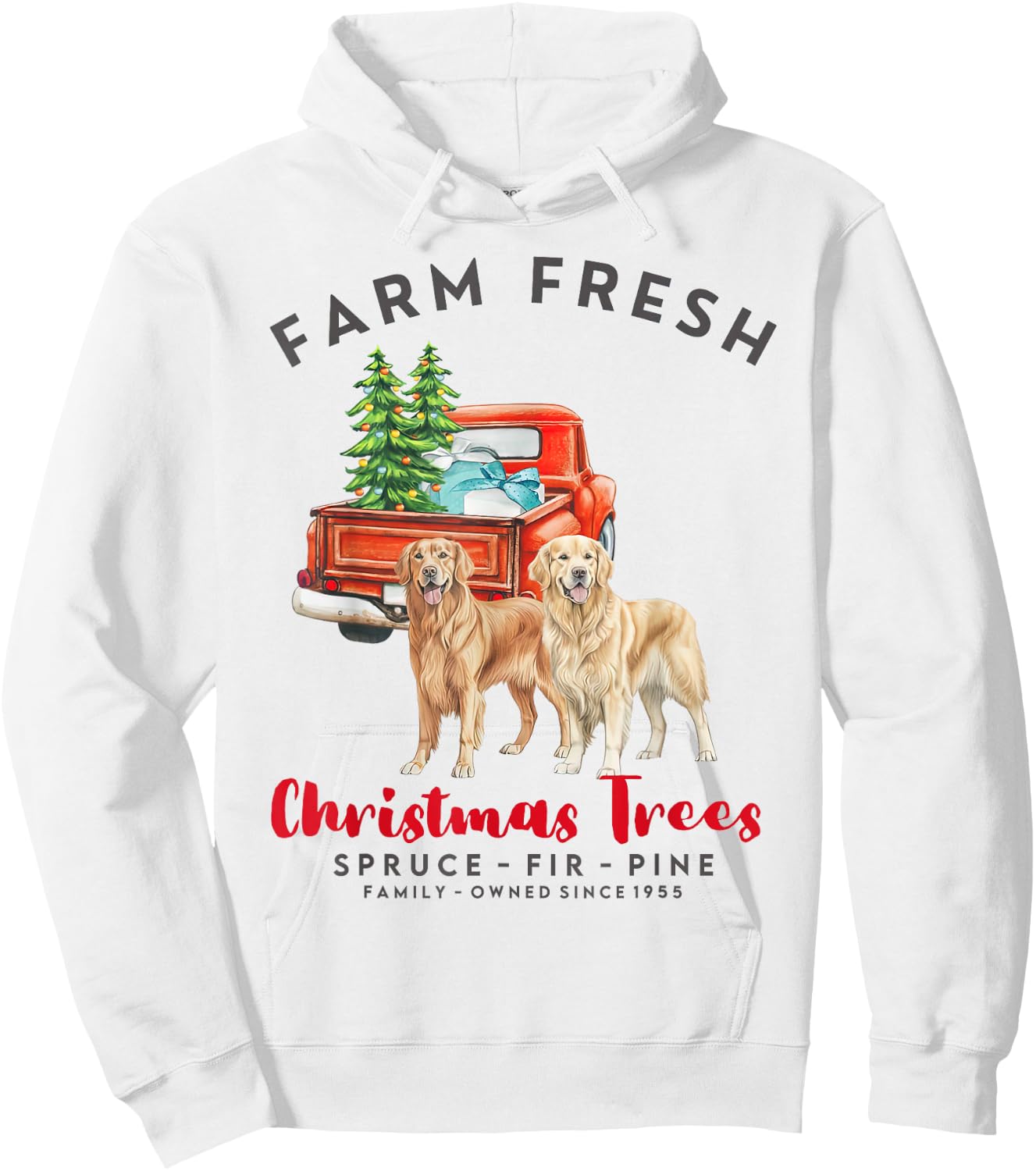 Golden Retriever Christmas Farm Fresh Christmas Trees Hoodie - Hoodie | White