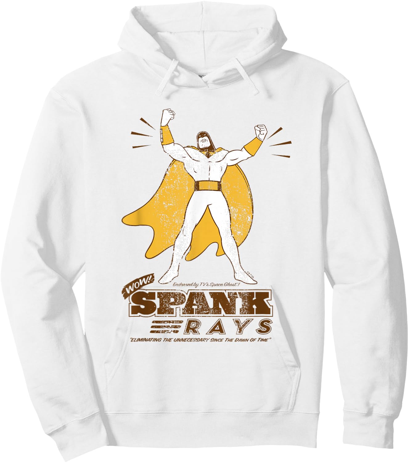 Space Ghost Vintage Spank Rays Distressed Superhero Pose Hoodie - Hoodie | White