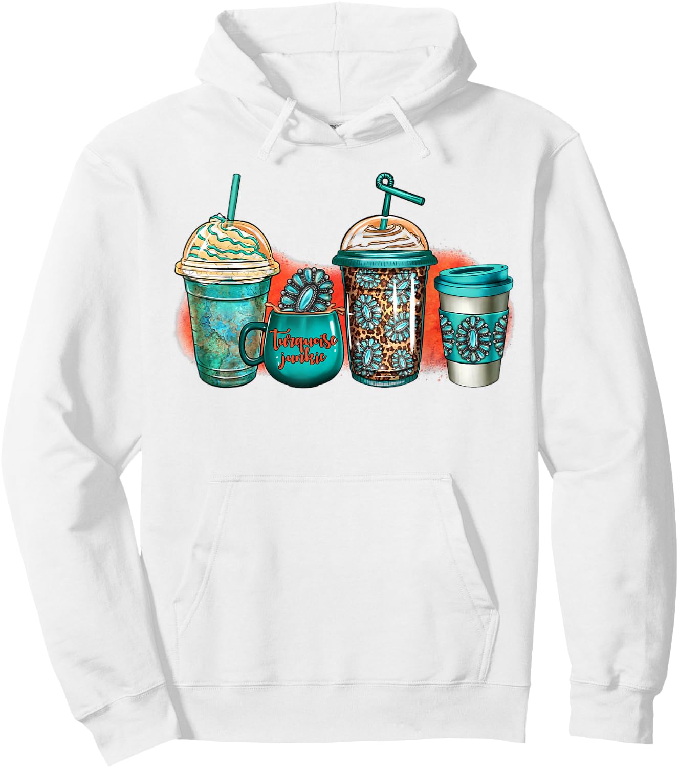Turquoise Junkie Coffee Cups Western Gemstone Rodeo Coffee Hoodie - Hoodie | White