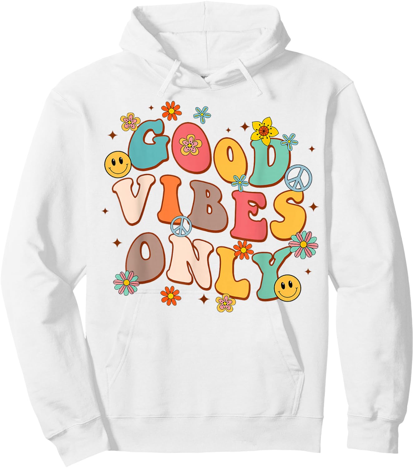 Good Vibes Only Peace Sign Love 60s 70s Retro Groovy Hippie Hoodie - Hoodie | White