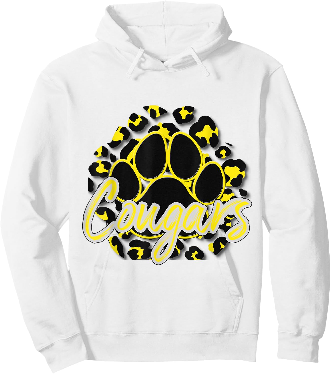 Cougar Yellow Black Cheetah School Sports Fan Team Spirit Hoodie - Hoodie | White