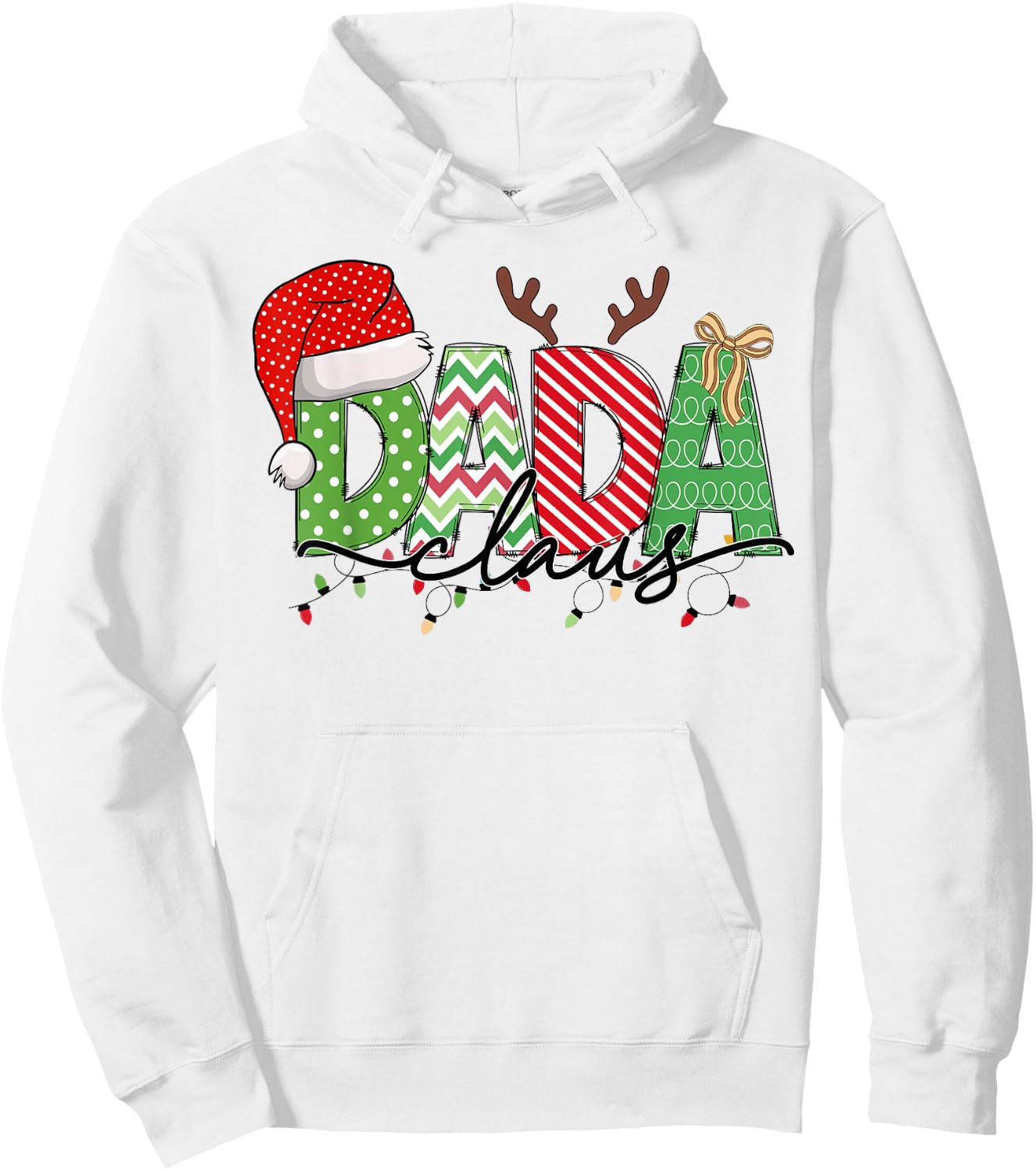 Dada Claus Christmas Lights Pajama Family Matching Outfit Hoodie - Hoodie | White
