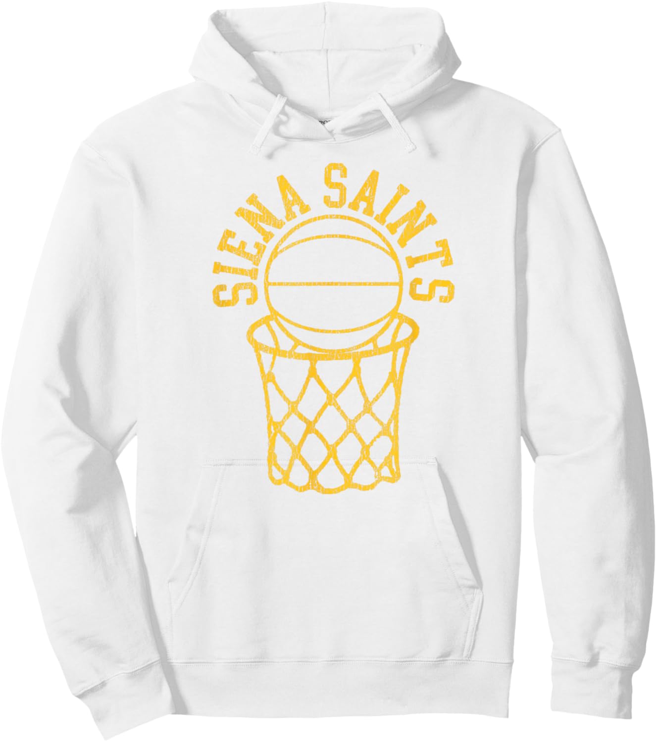 Siena College Distressed Vintage 80s Basketball Net Graphic Hoodie - Hoodie | White