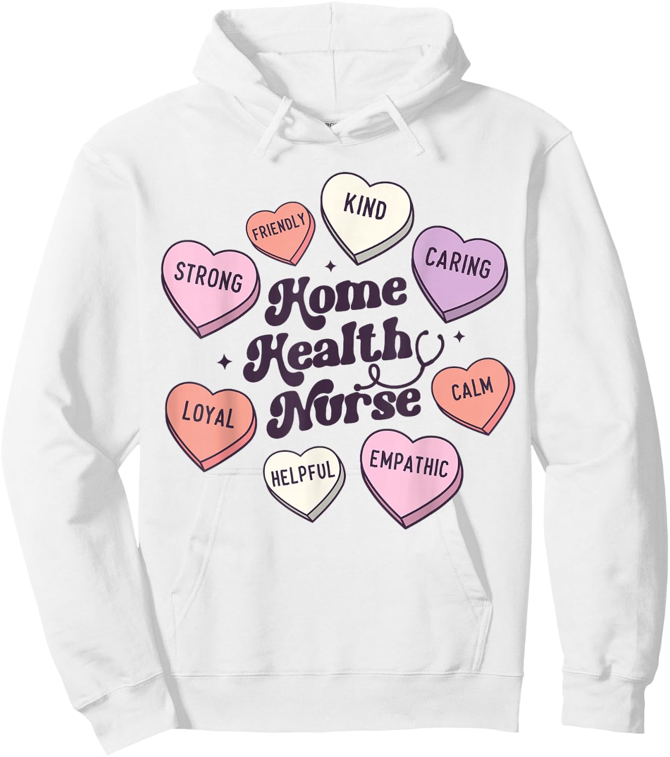 Home Health Nurse Groovy Medical Valentines Day Retro Hearts Hoodie - Hoodie | White