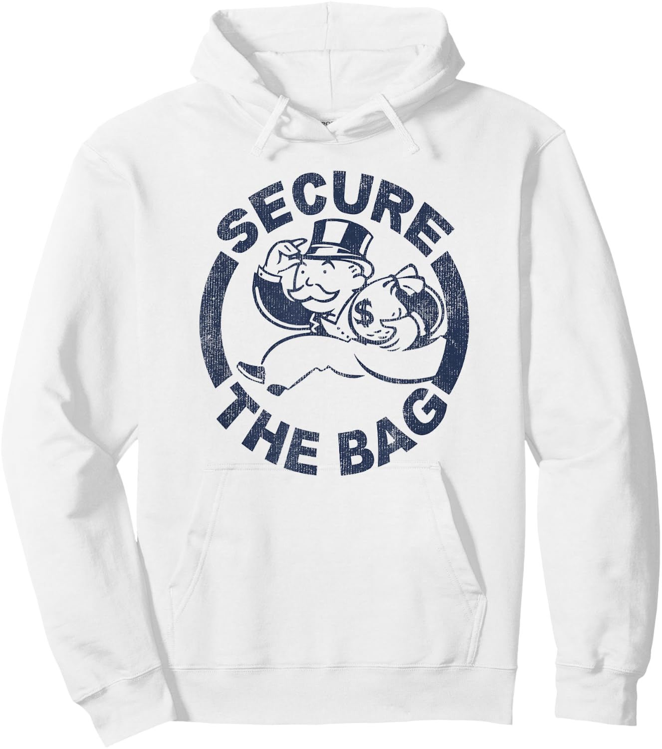 Monopoly Mr. Monopoly Secure The Bag Money Classic Logo Hoodie - Hoodie | White