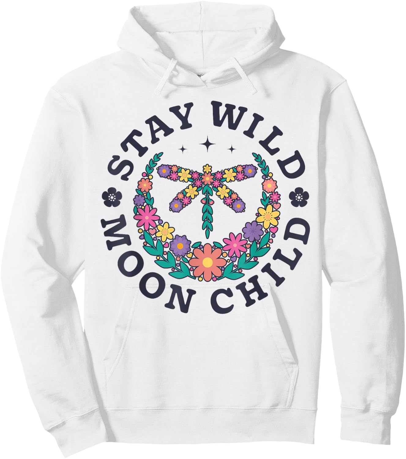 Stay Wild Moon Child Hippie Dragonfly Retro 70s Bug Insect Hoodie - Hoodie | White
