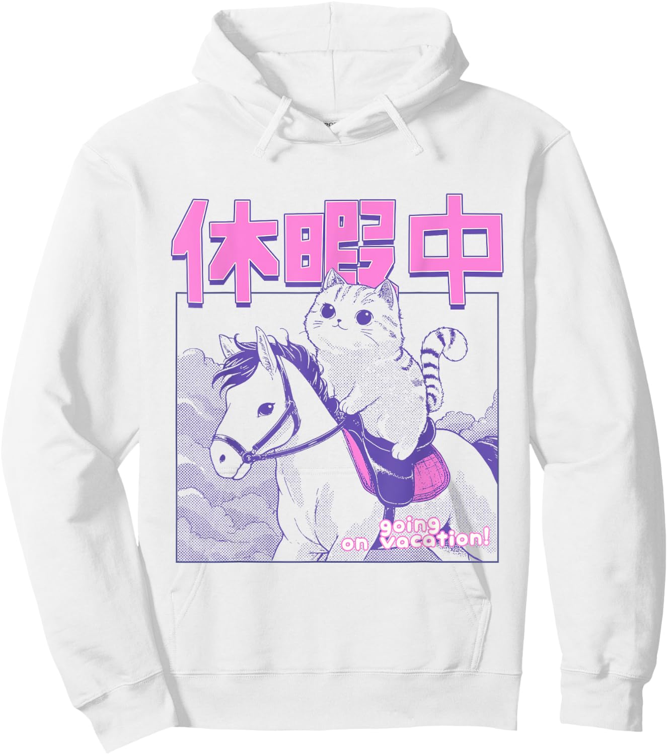 Kawaii Japanese Cat Riding Horse Vacation Anime Cat Lover Men Women Girls Kids Hoodie - Hoodie | White