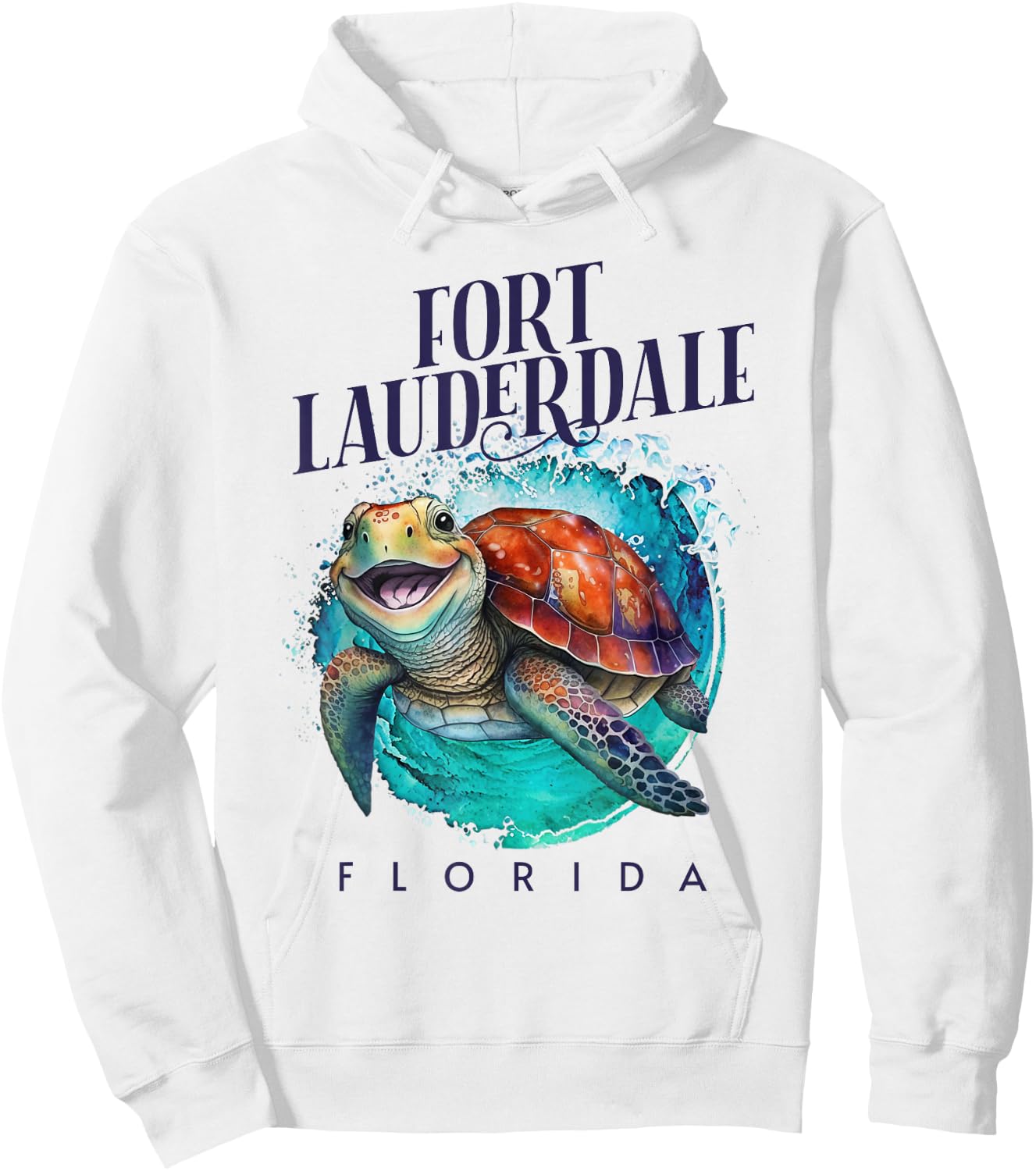 Fort Lauderdale Florida Watercolor Happy Sea Turtle Hoodie - Hoodie | White