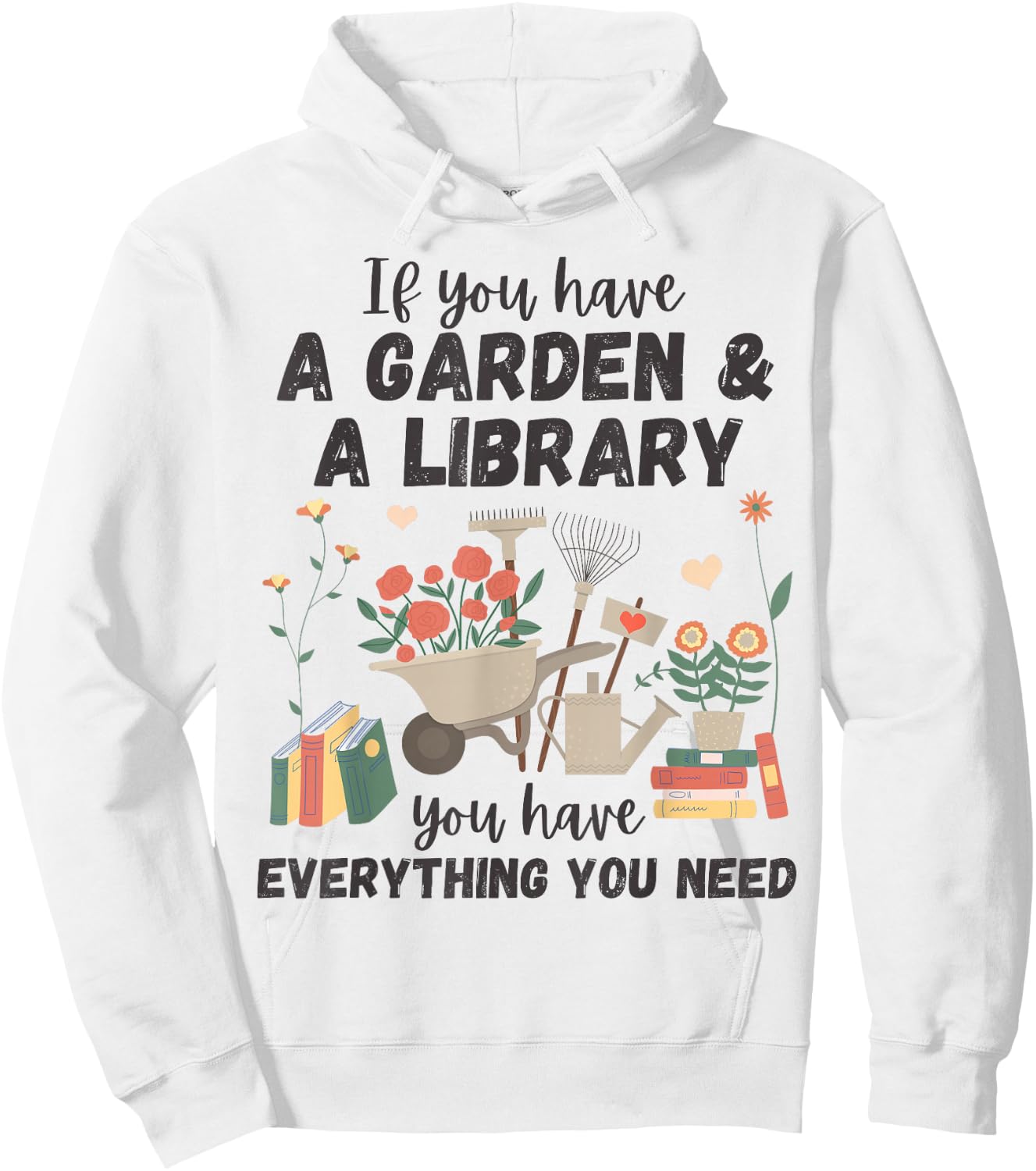 Gardening & Library Lover Books Reading Plants Cute Hoodie - Hoodie | White