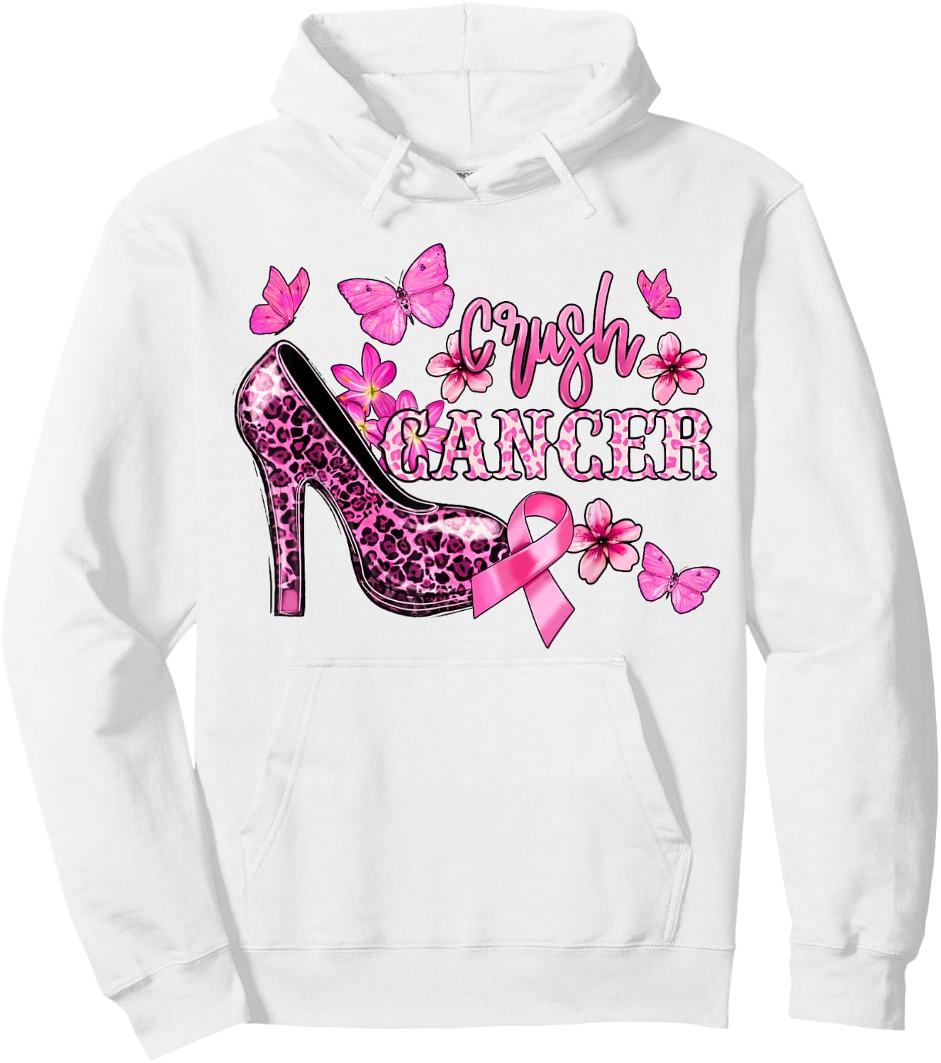 Crush Breast Cancer Awareness High Heels Pink Ribbon Hoodie - Hoodie | White