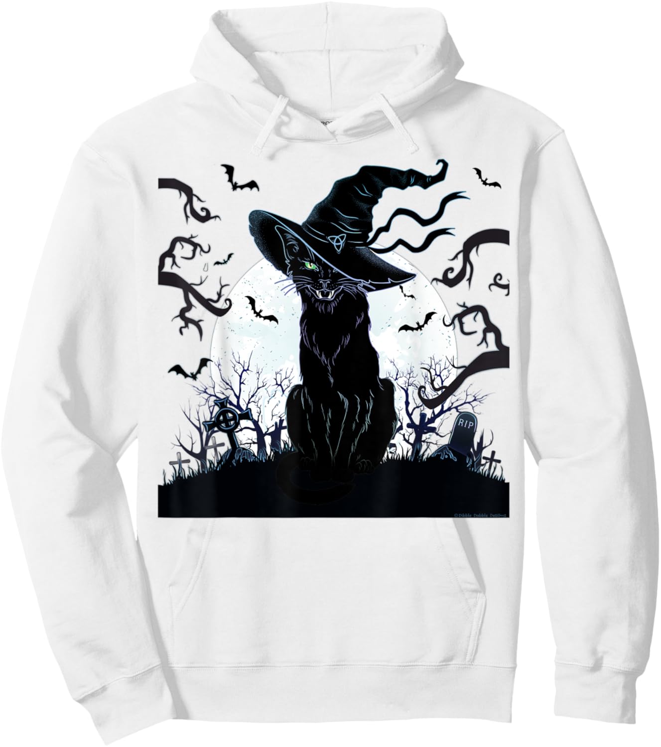 Scary Vintage Black Cat Cemetery Full Moon - Halloween Hoodie - Hoodie | White