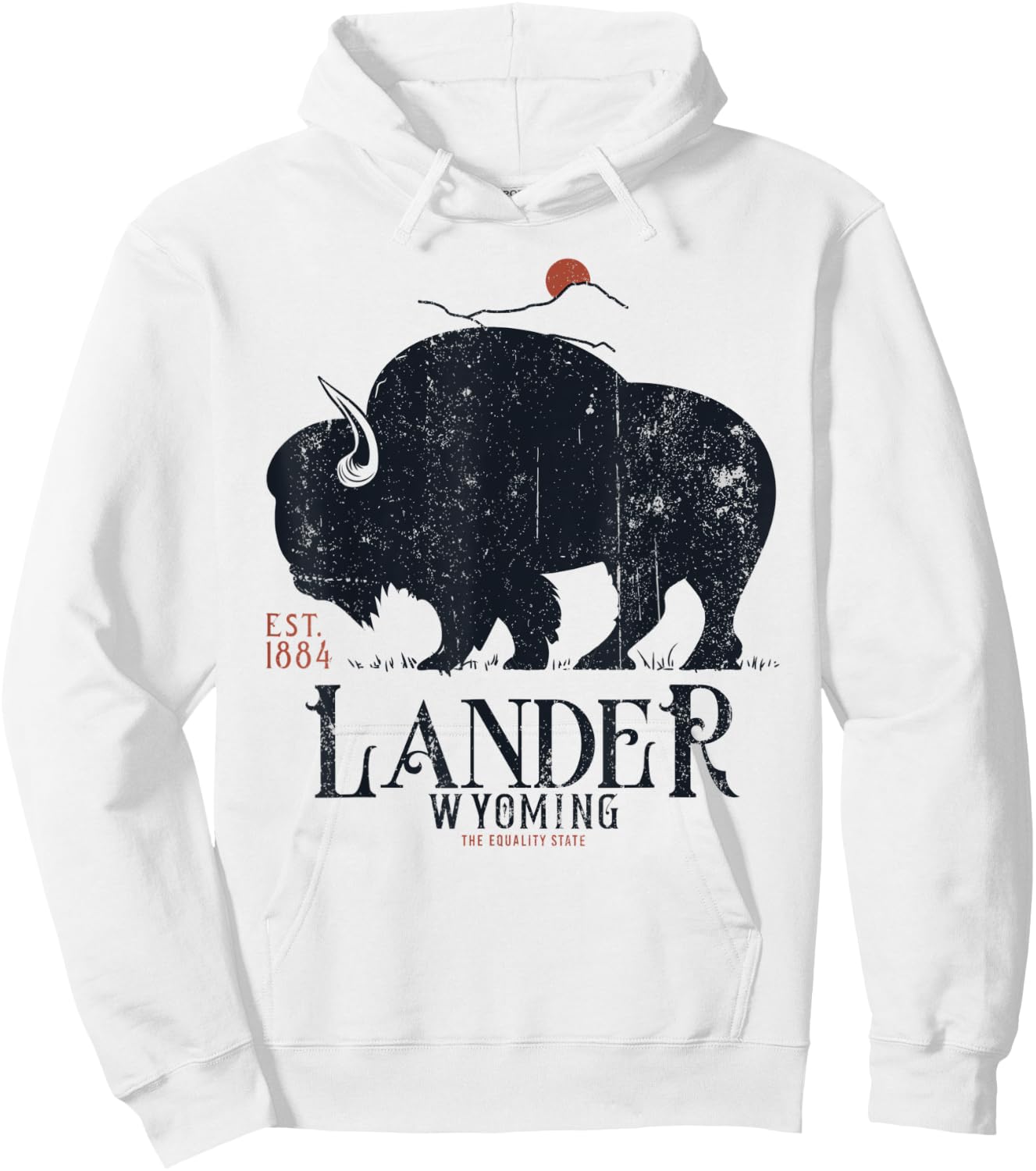 Vintage Lander Wyoming Mountains Bison Western Hoodie - Hoodie | White