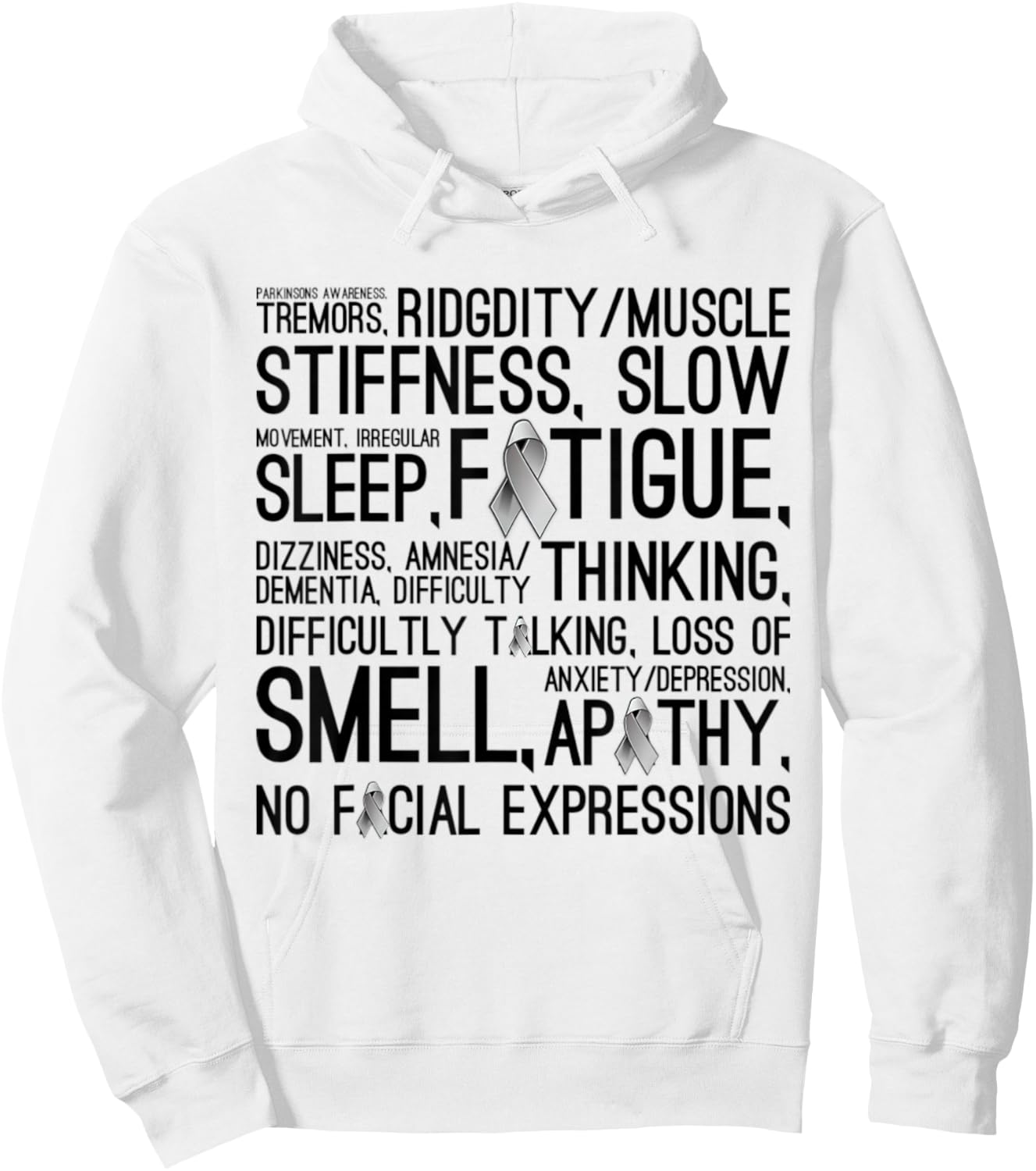 Parkinson Disease Awareness Month - Symptoms Grey Ribbon Hoodie - Hoodie | White