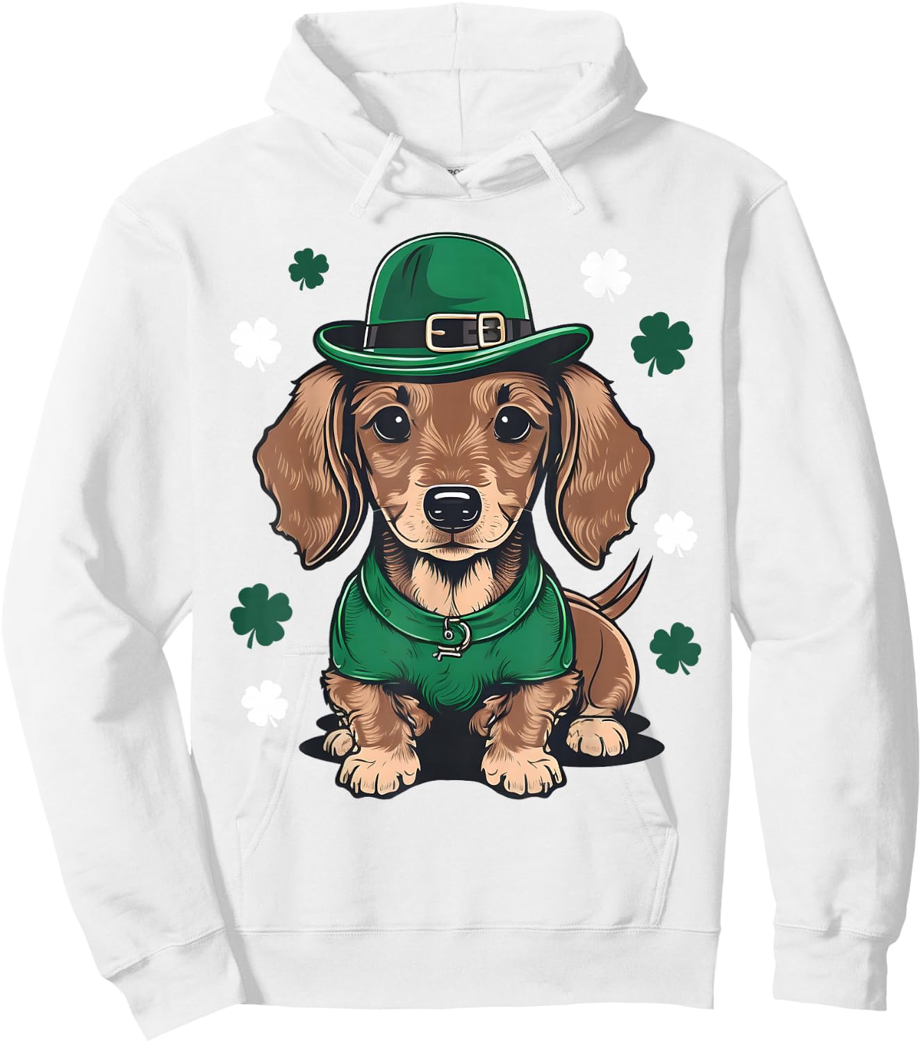 St Patricks Day Dachshund Weiner Dog Shamrock Hoodie - Hoodie | White