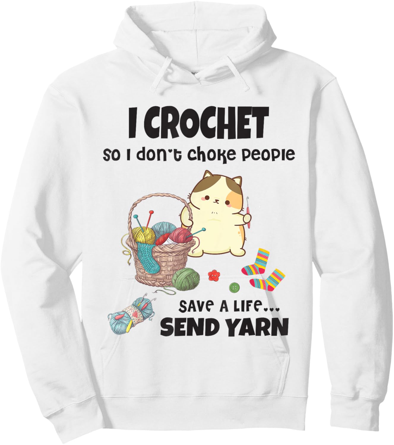 Funny Cute Cat with Crochet And Knitting Yarn Mess for Girls Hoodie - Hoodie | White