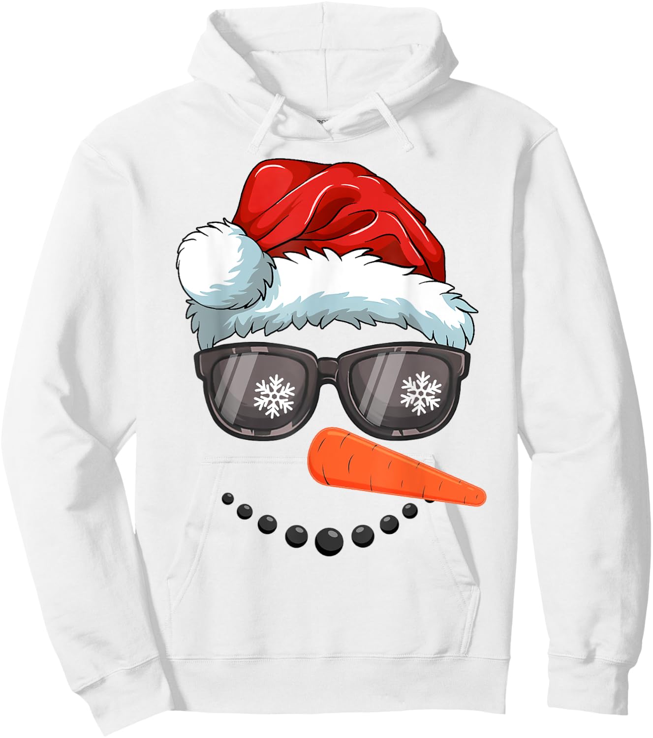 Snowman Face Family Christmas Matching Santa Hat Sunglasses Hoodie - Hoodie | White