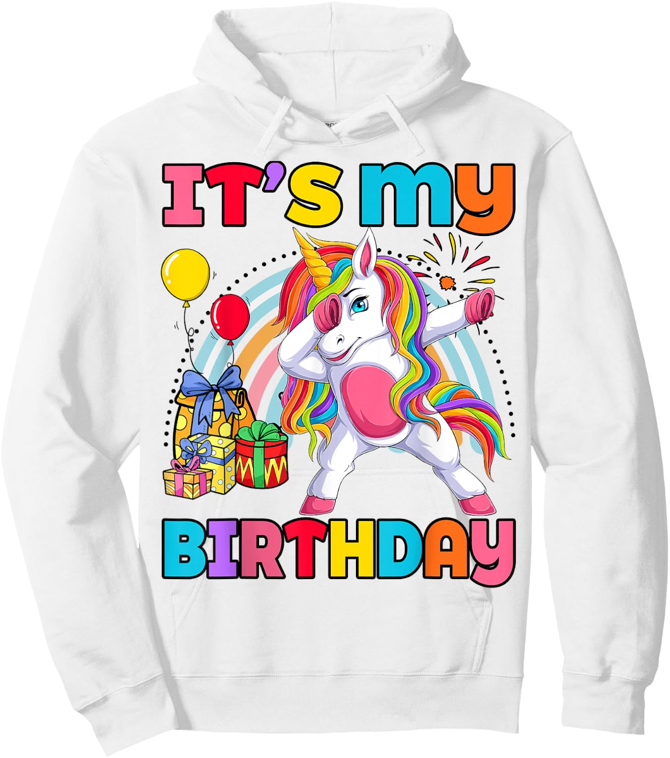 Kids It's My Birthday Dabbing Unicorn Rainbow Girl Toddler Hoodie - Hoodie | White