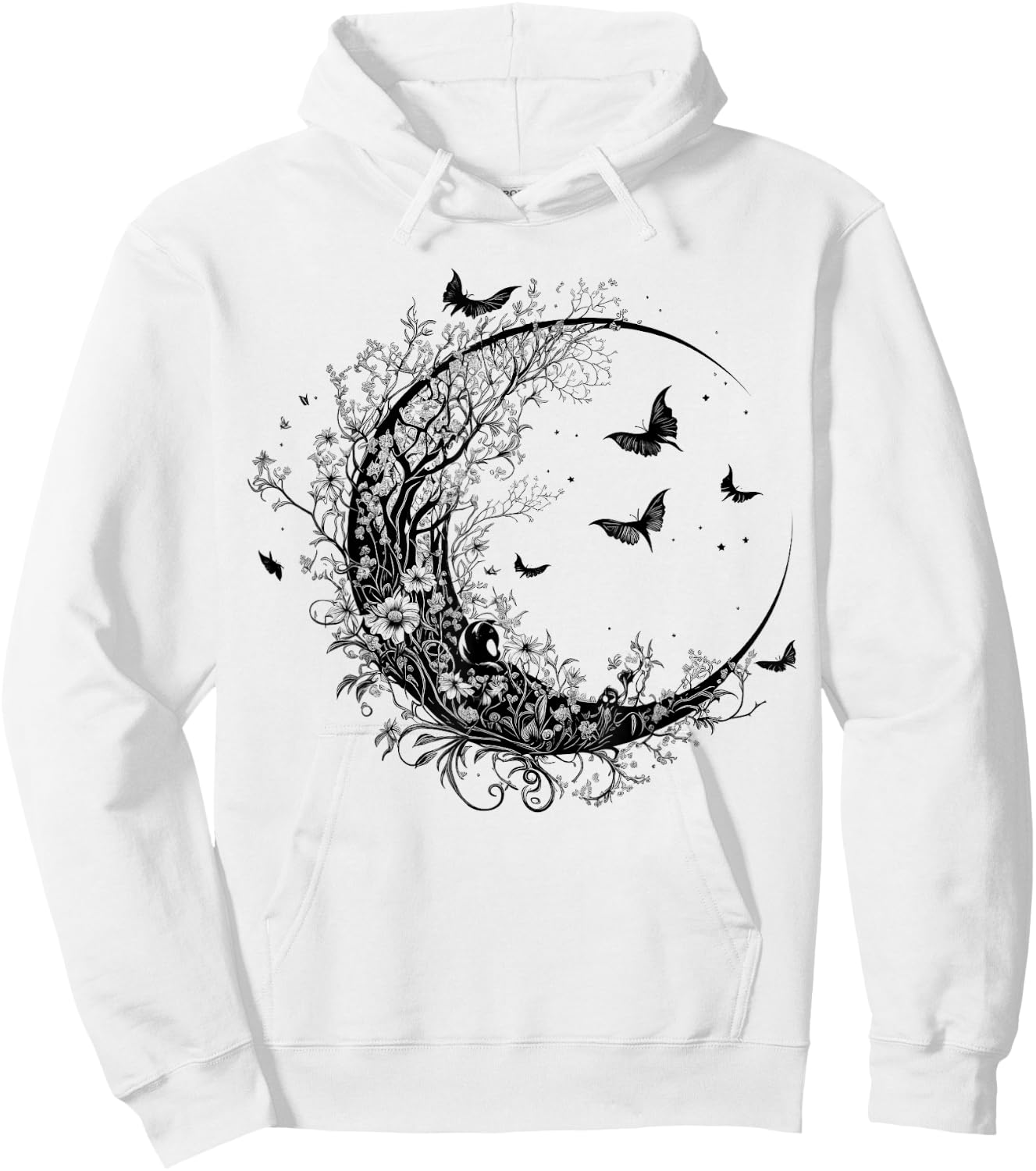 Cute Fairycore Floral Moon Aesthetic Girls Women Graphic Hoodie - Hoodie | White