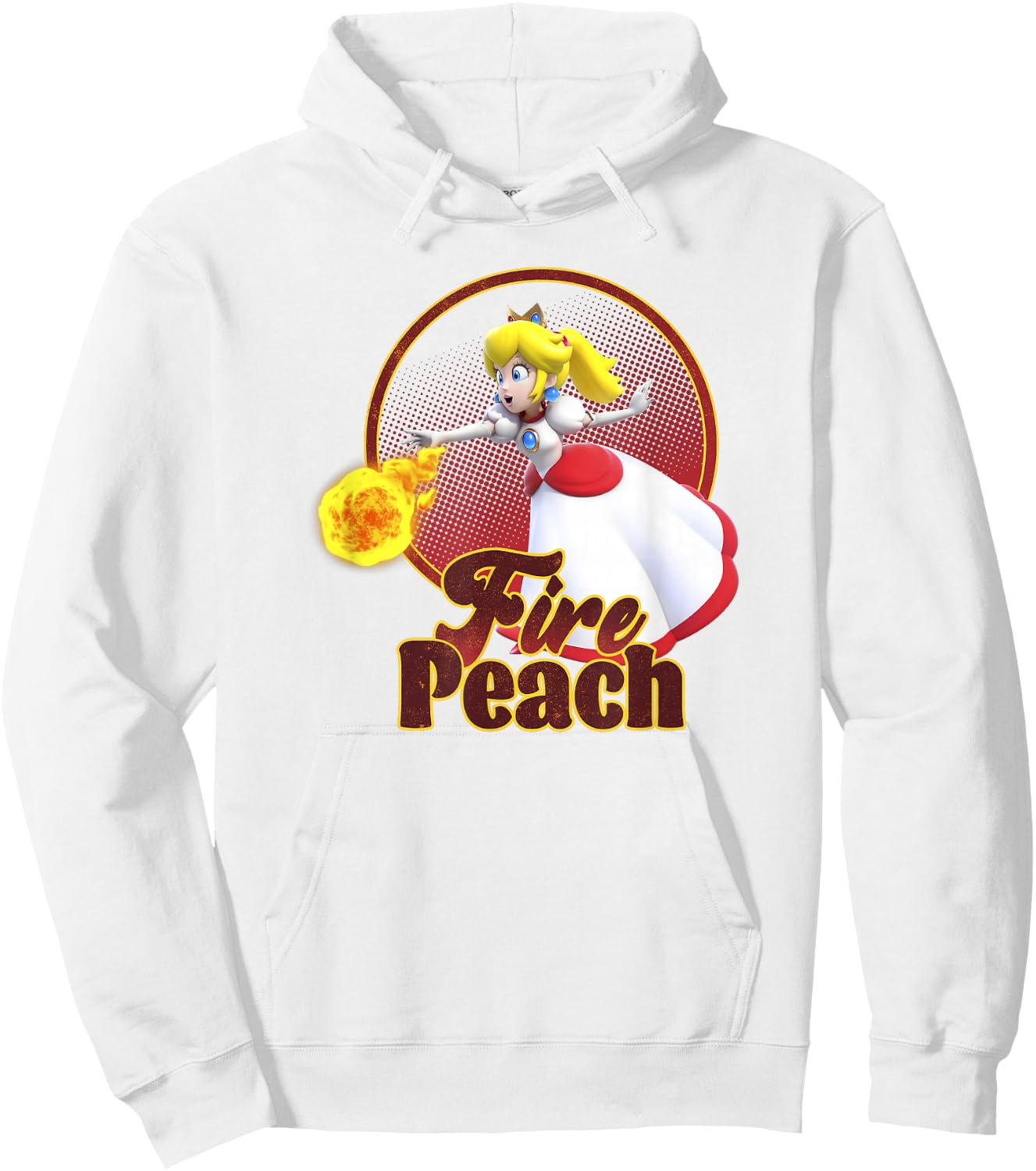Super Mario Bros Princess Peach Fireball Character Icon Hoodie - Hoodie | White