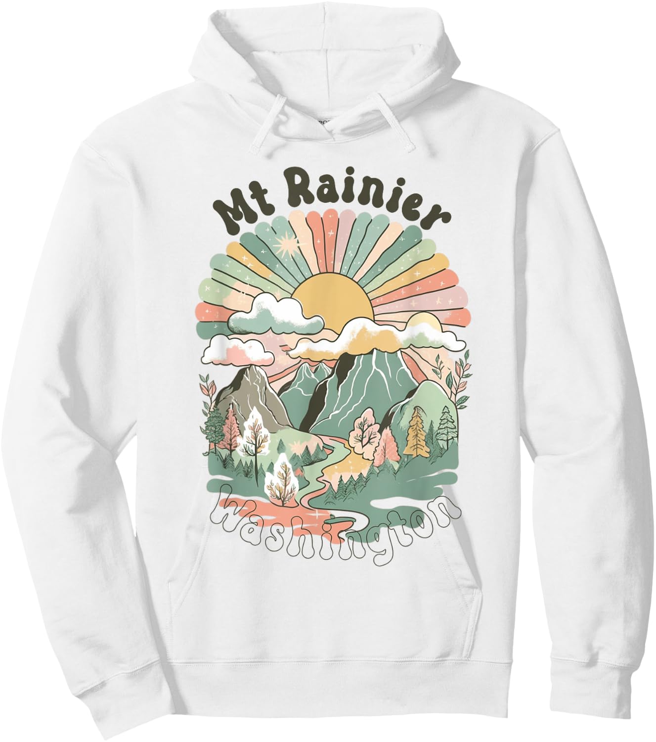 Vintage Mt Rainier Washington Mountains Hiking Sunset Groovy Hoodie - Hoodie | White