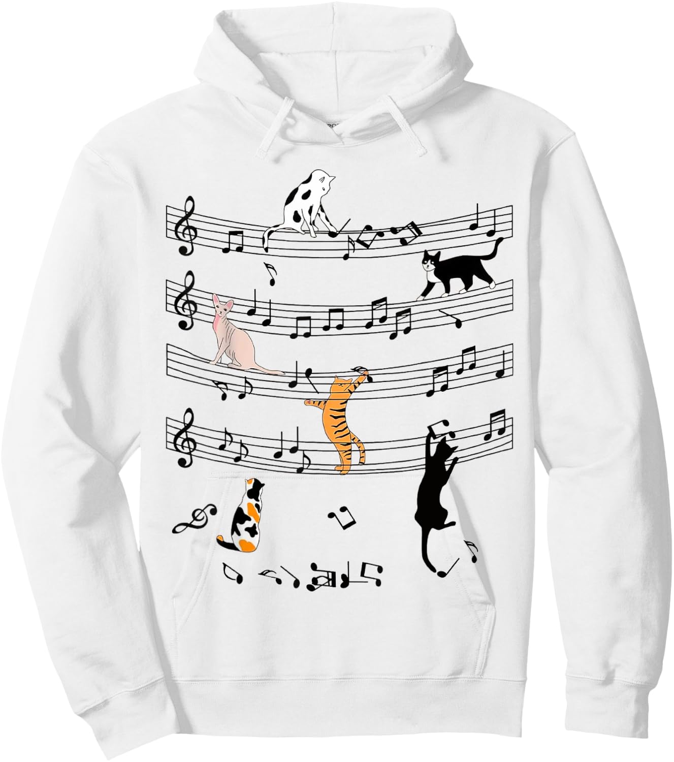 Cute Cat Kitty Playing Music Note Clef Funny Musician Art Women Kids Hoodie - Hoodie | White