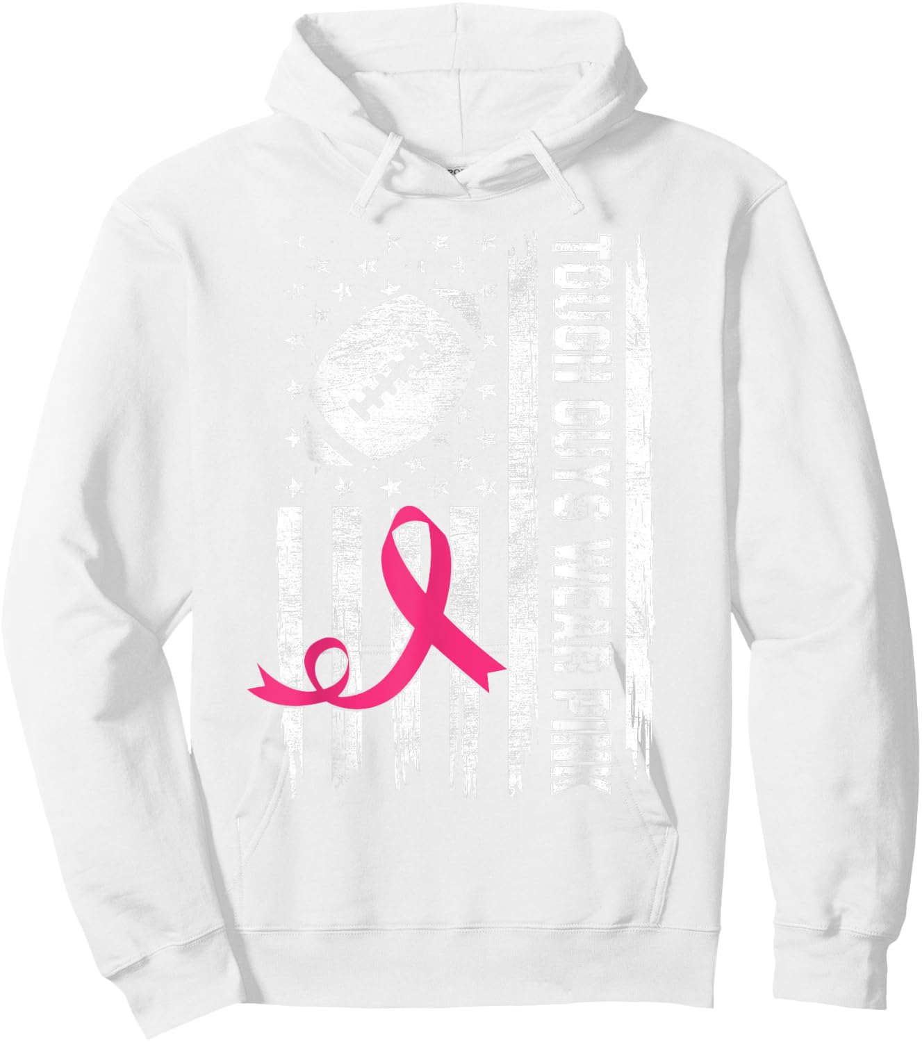 Tough Guys Wear Pink Breast Cancer Football American Flag Kids Men Hoodie - Hoodie | White