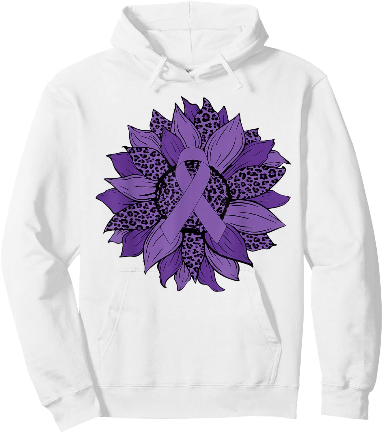 Leopard Sunflower Purple Ribbon Fibromyalgia Awareness Month Hoodie - Hoodie | White