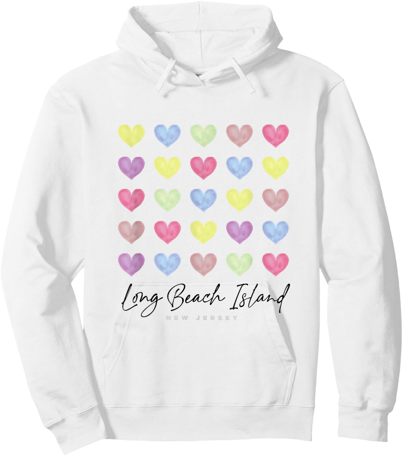 Long Beach Island LBI New Jersey NJ Hearts Graphic Hoodie - Hoodie | White