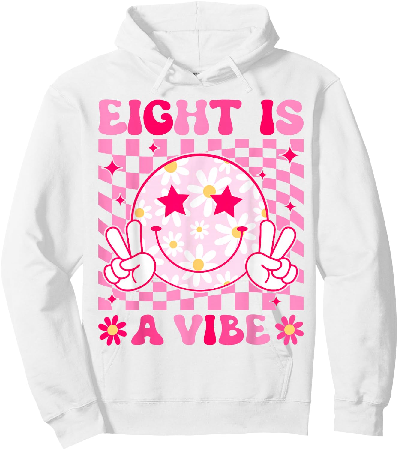 Eight is A Vibe Birthday Groovy 8 Year Old Girl 8th Birthday Hoodie - Hoodie | White