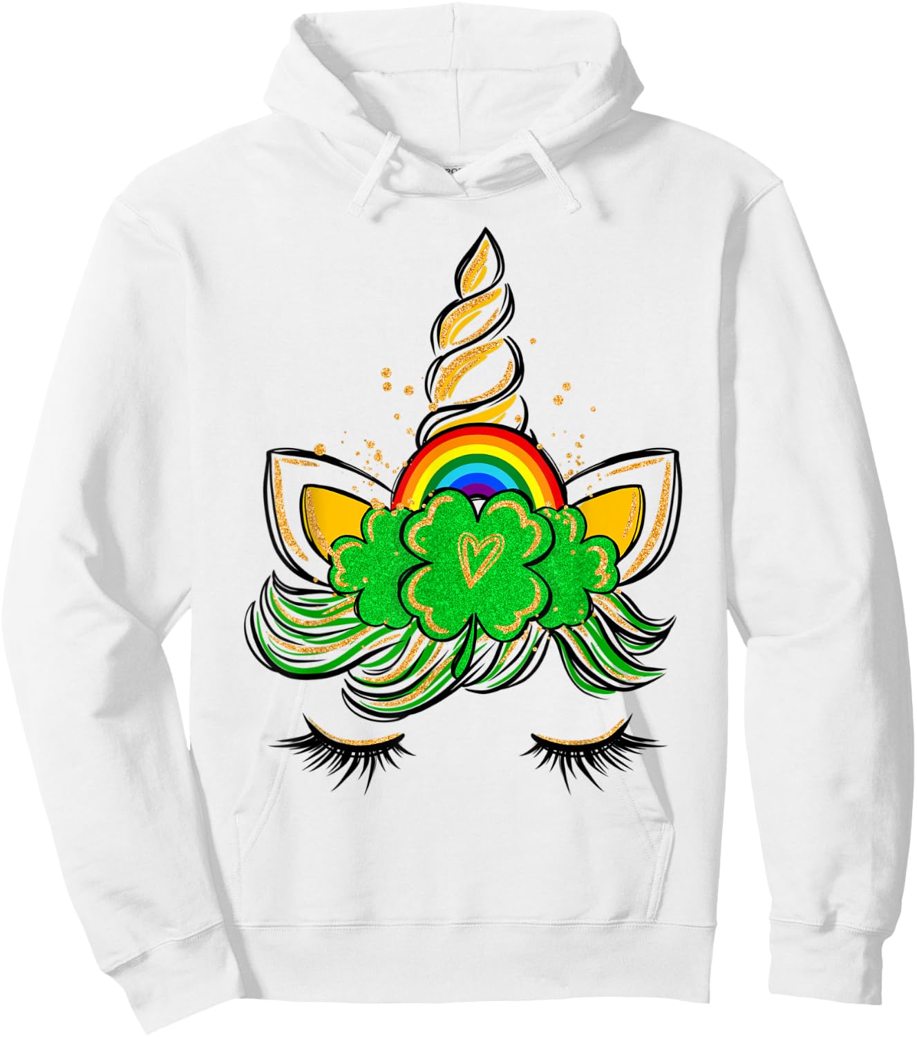 Unicorn Face St Patrick's Day Irish Girls Kids Hoodie - Hoodie | White