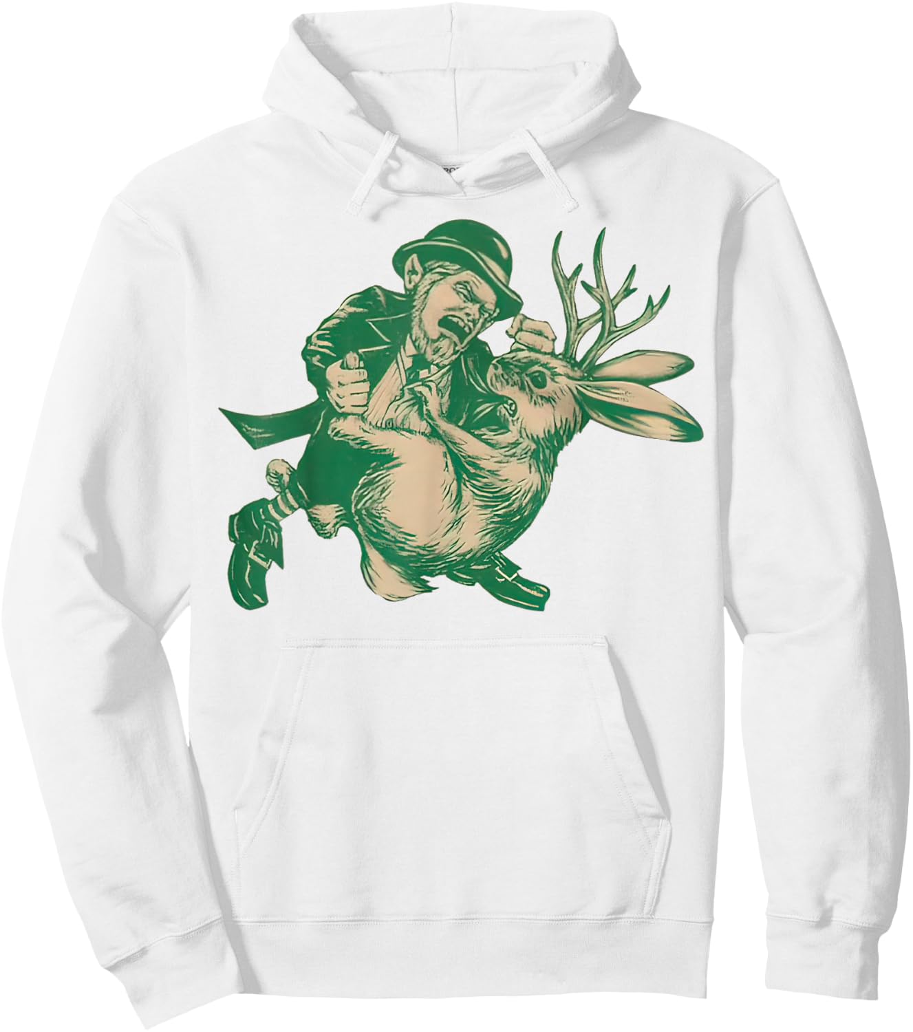 LEPRECHAUN Fighting JACKALOPE Funny Mythological Beasts Hoodie - Hoodie | White