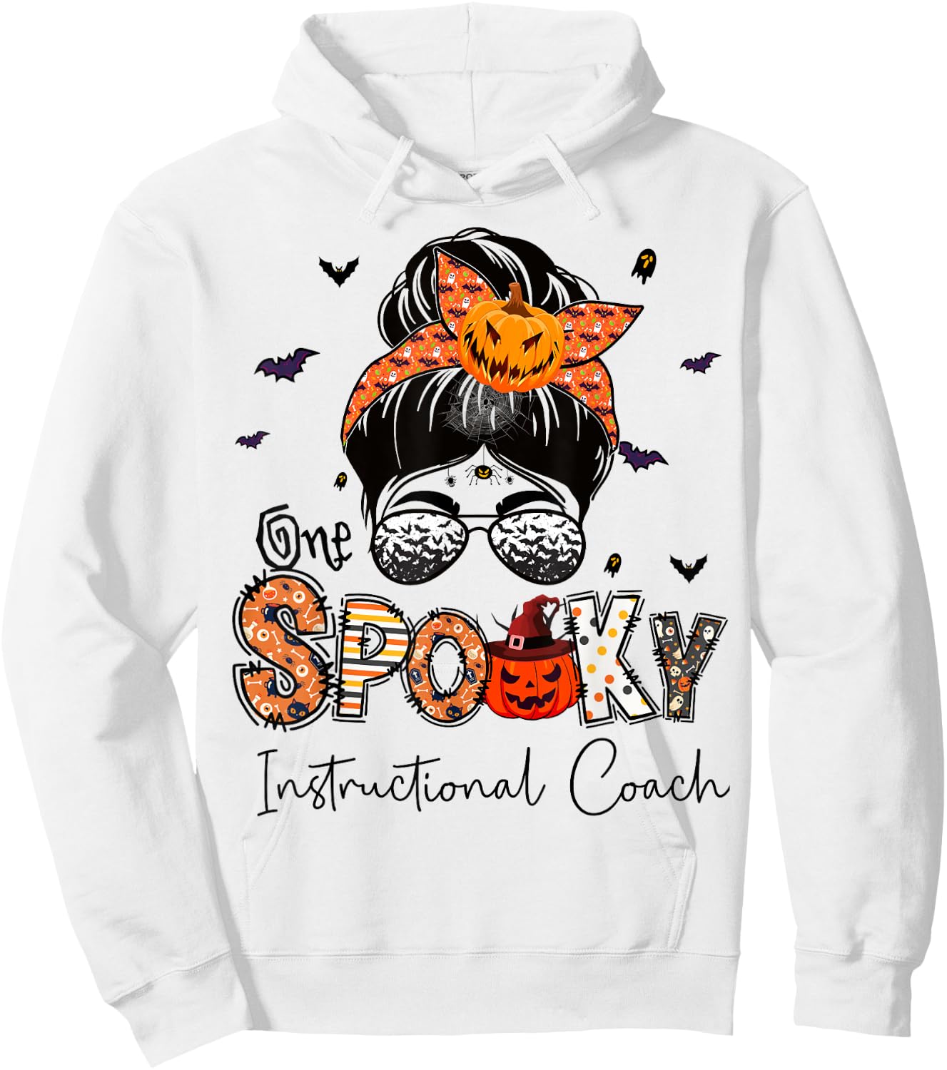 One Spooky Instructional Coach Messy Bun Women Halloween Hoodie - Hoodie | White