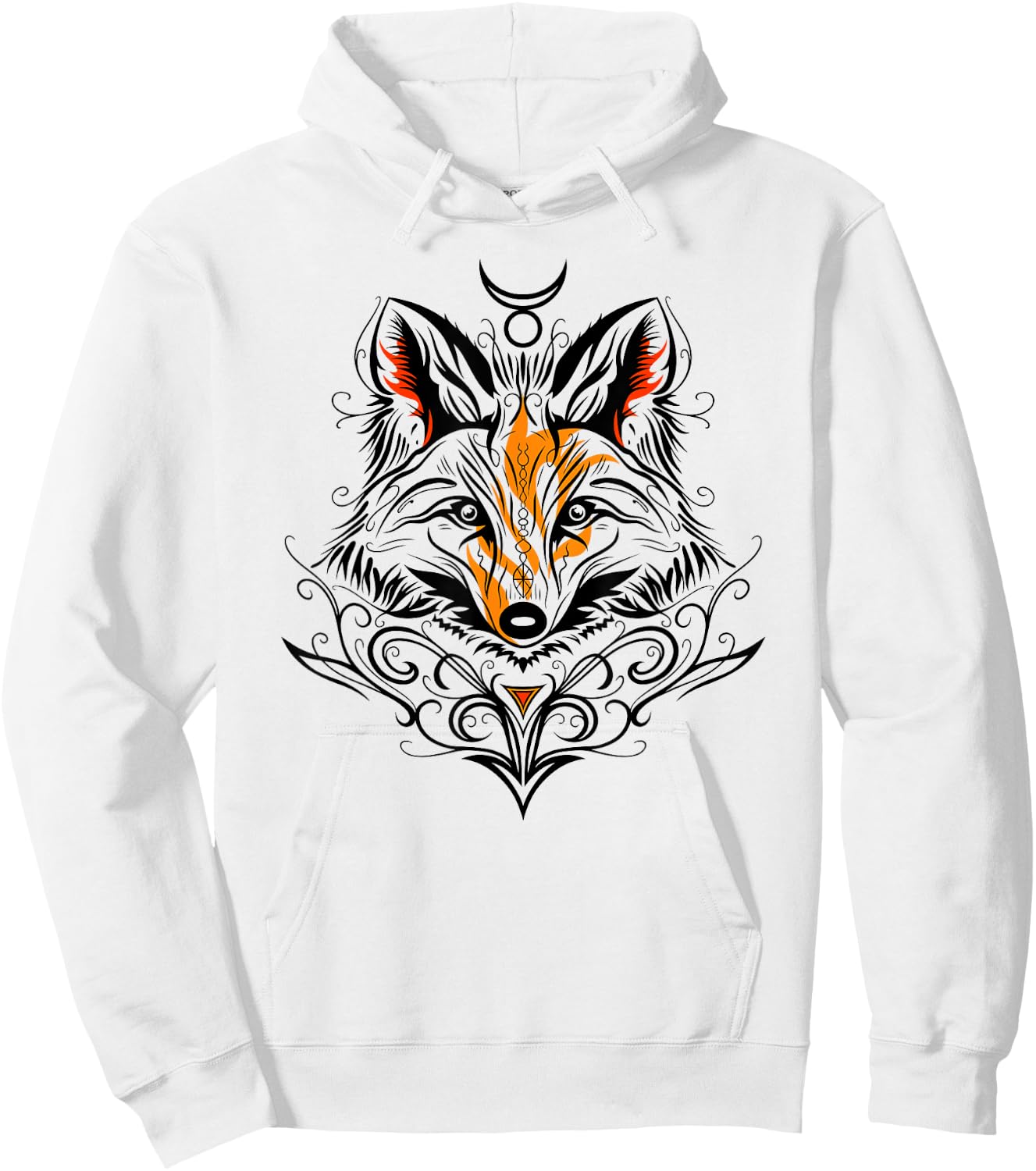 Occult Fox with Tribal Tattoo Fox with Fire and God Symbol Hoodie - Hoodie | White