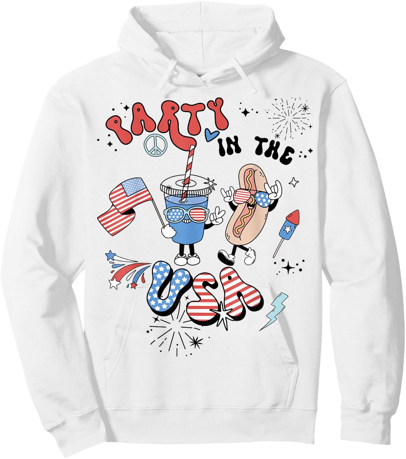 Retro Party In The USA Flag Groovy 4th Of July Patriotic Hoodie - Hoodie | White