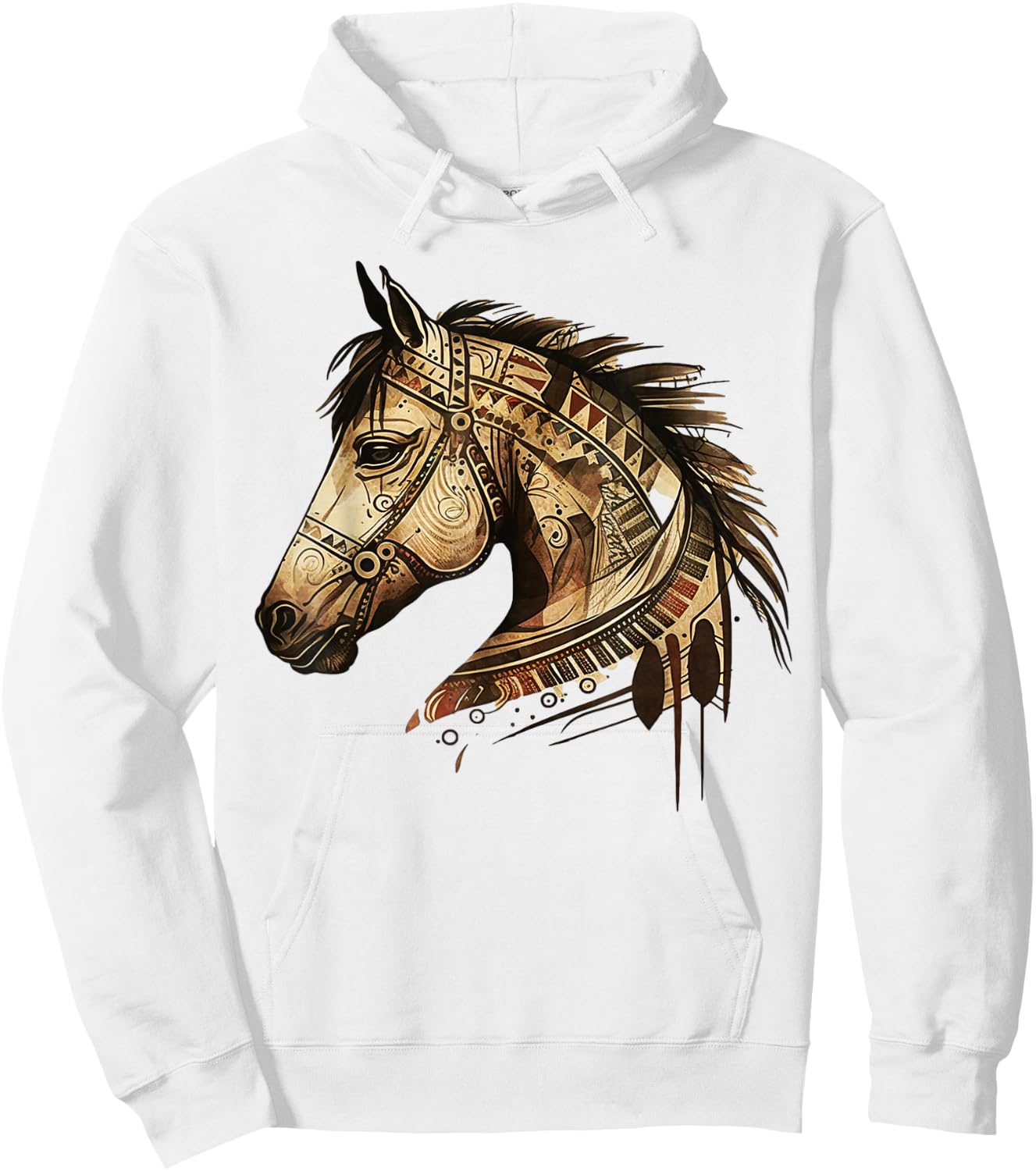 Horse Tribal Abstract Art Native American Geometric Horses Hoodie - Hoodie | White