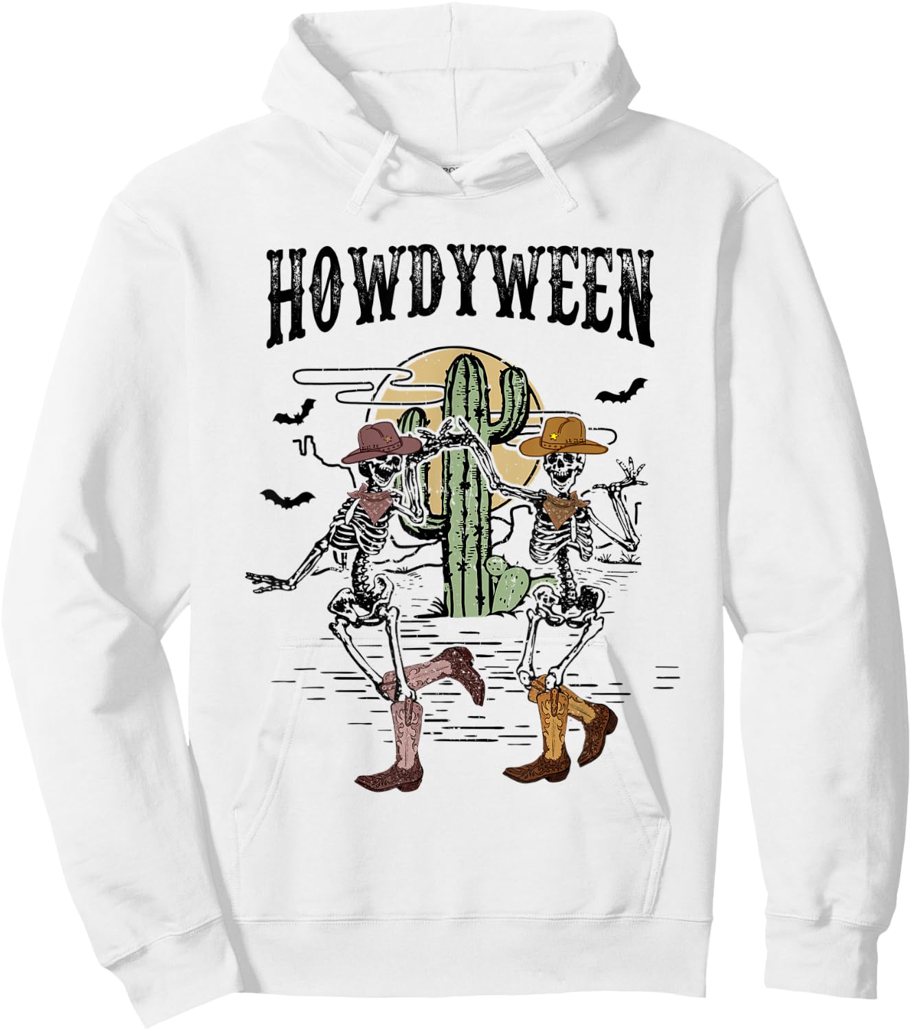 Howdy Retro Desert Dancing Skeleton Cowboy Boots Hat Western Hoodie - Hoodie | White