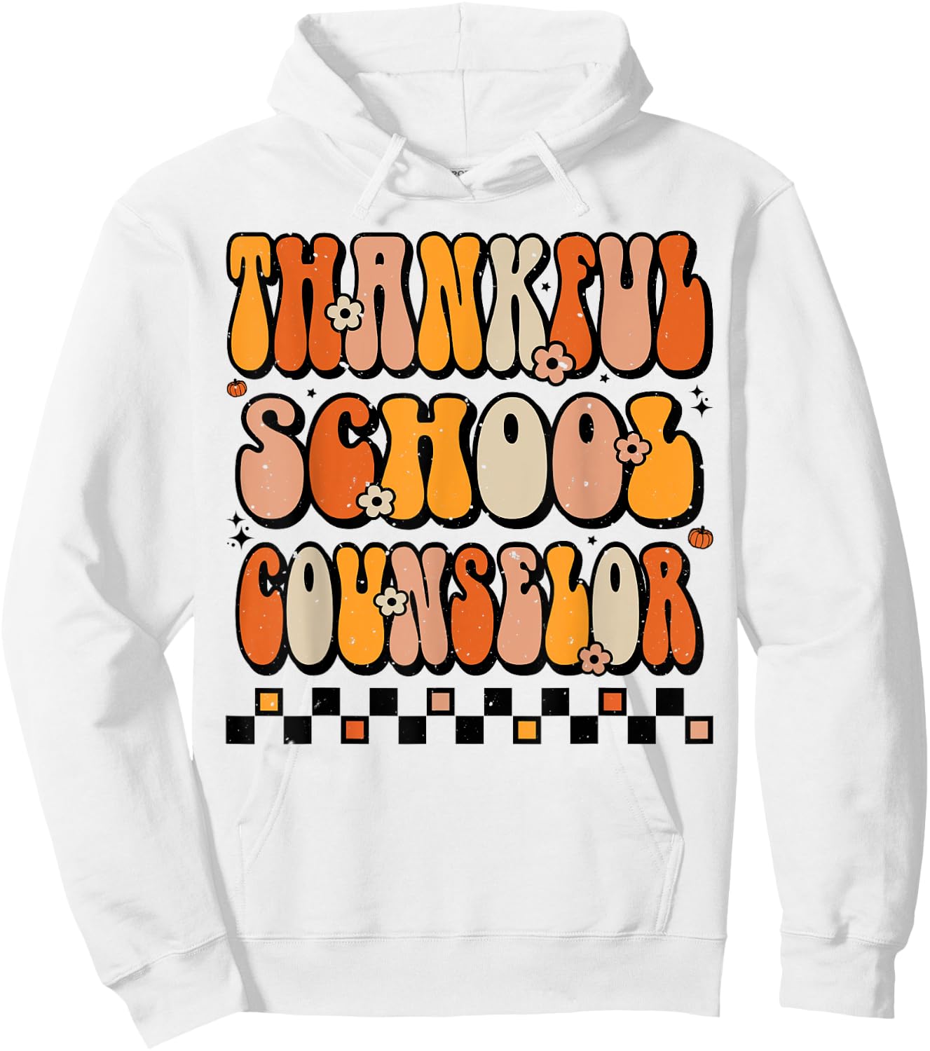 Thankful School Counselor Groovy Thanksgiving Counselor Hoodie - Hoodie | White