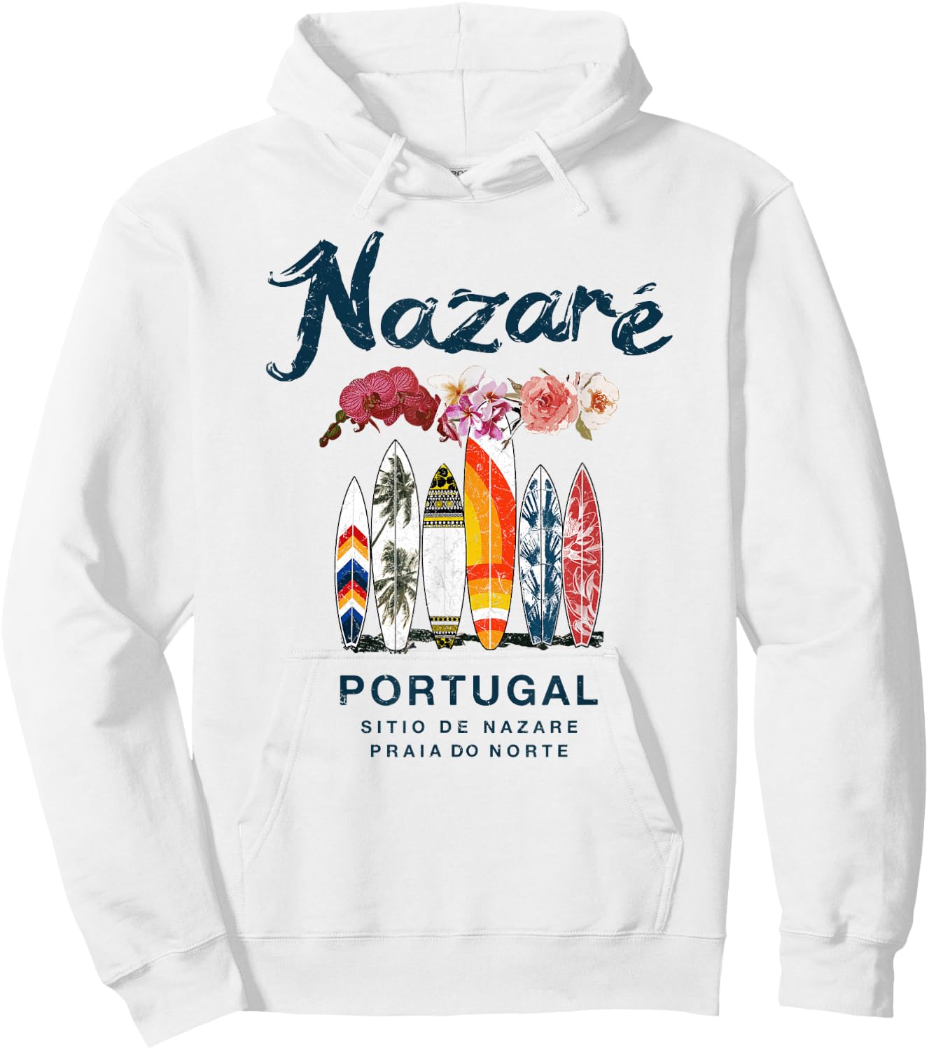 Nazare Portugal Vintage Surfing Hoodie - Hoodie | White