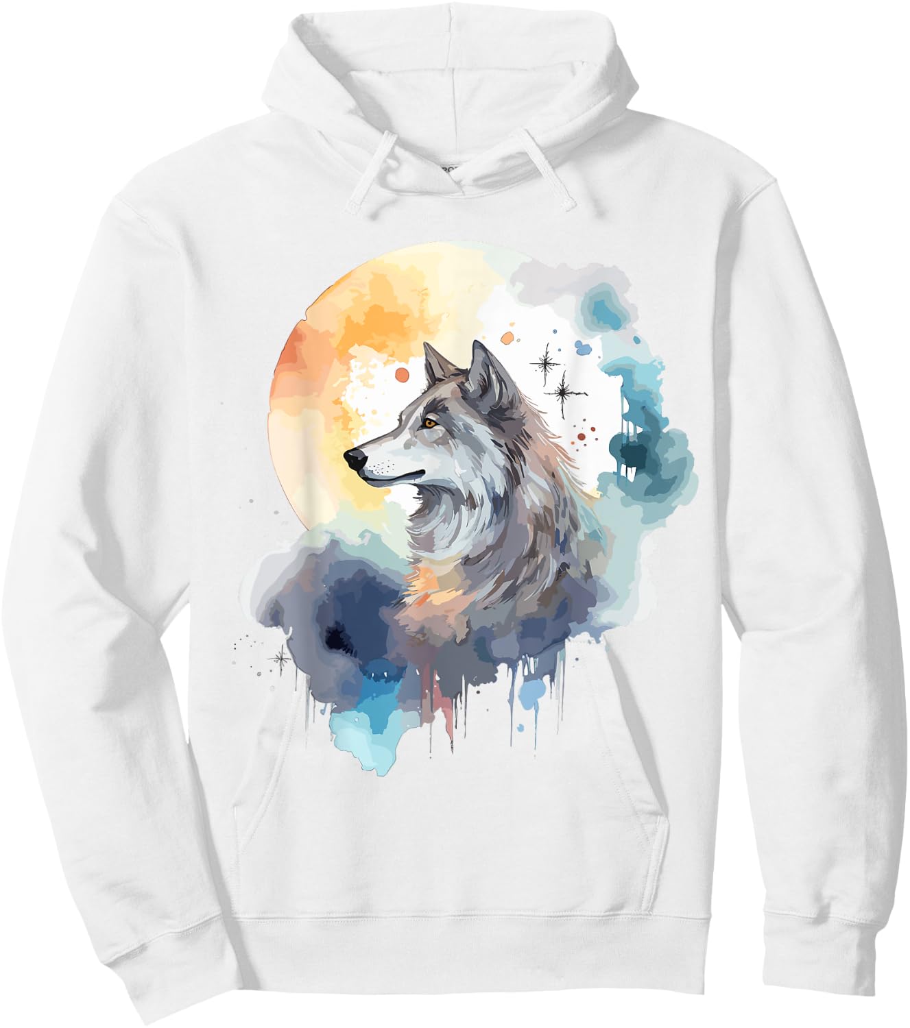 Wolf Head Watercolor Hoodie - Hoodie | White