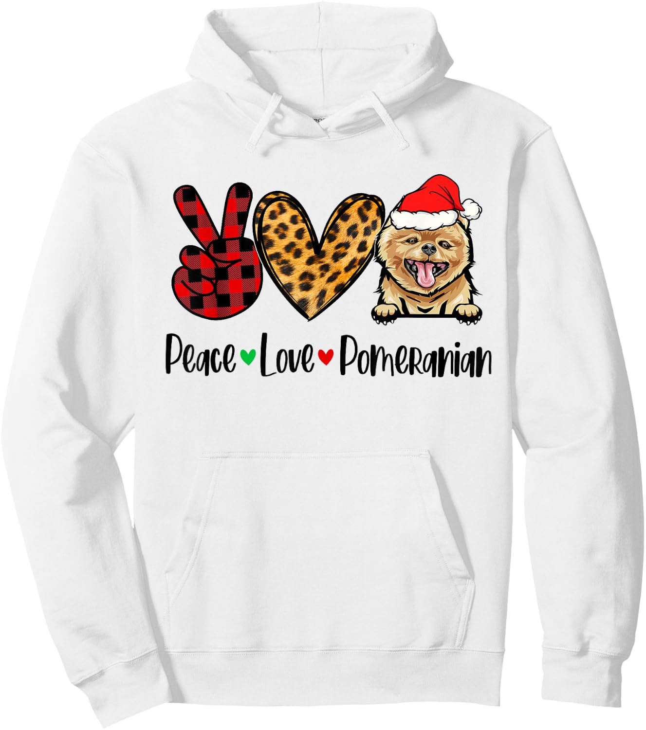 Peace Love Pomeranian Christmas Tree Lights Dog Lover Xmas Hoodie - Hoodie | White