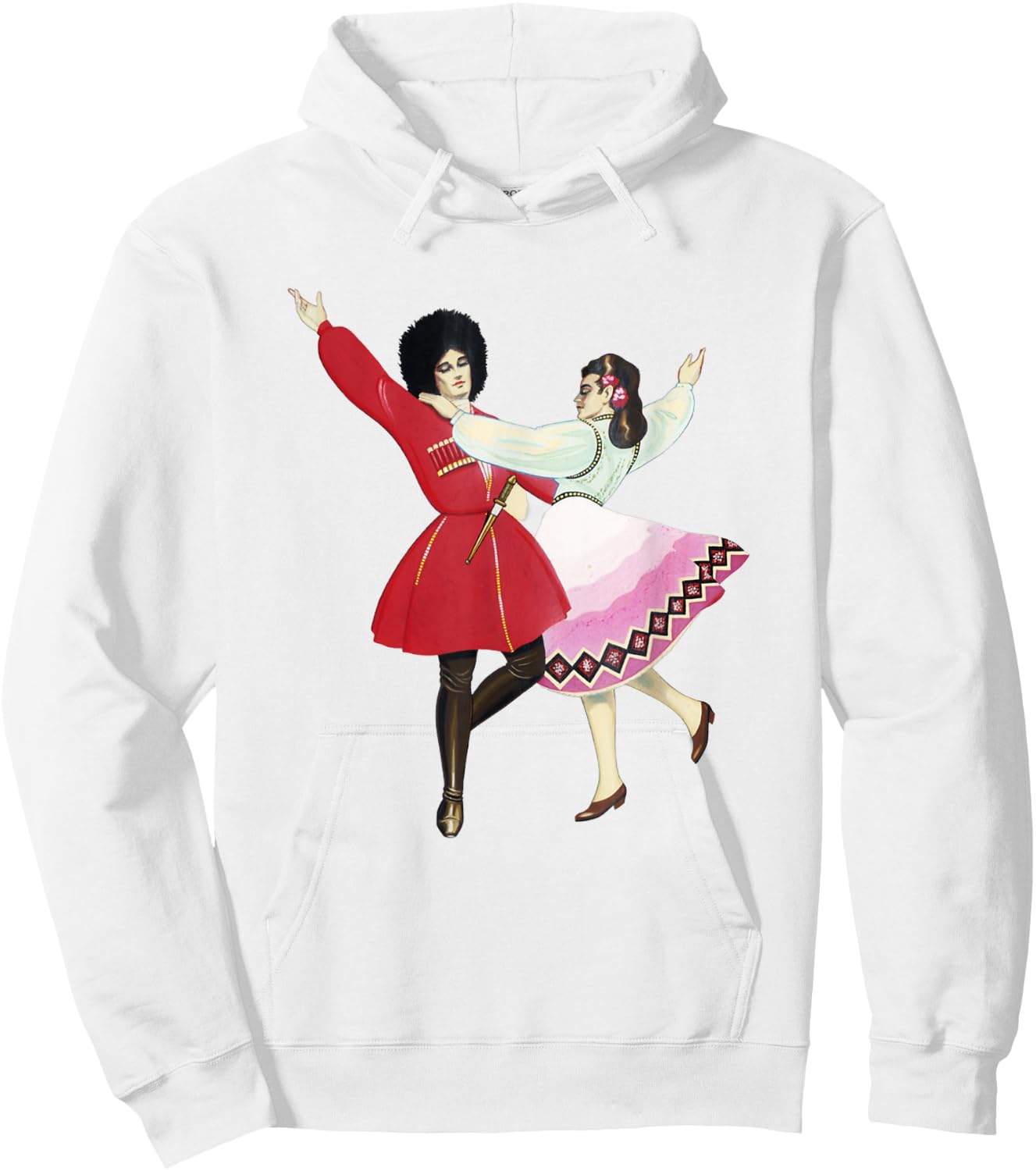 Antique Watercolor Drawing Folk Dancing Russian Cossacks Hoodie - Hoodie | White