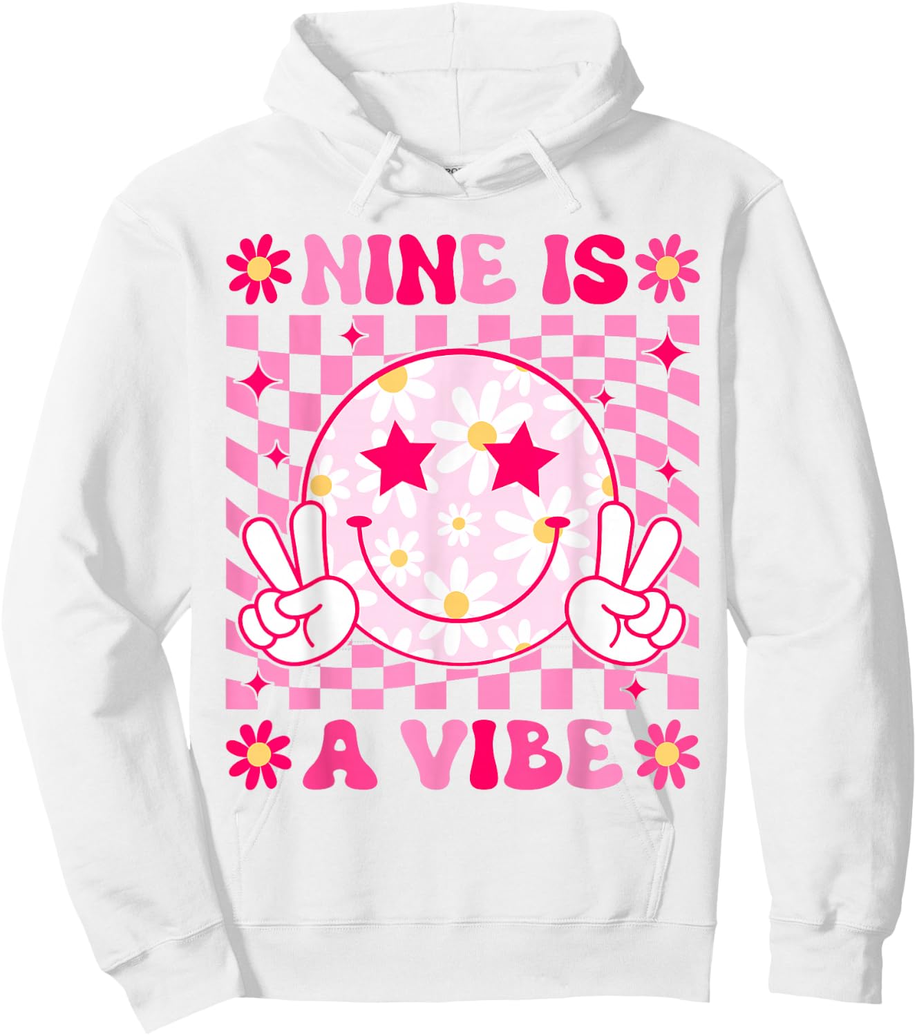 Nine is A Vibe Birthday Groovy 9 Year Old Girls 9th Birthday Hoodie - Hoodie | White