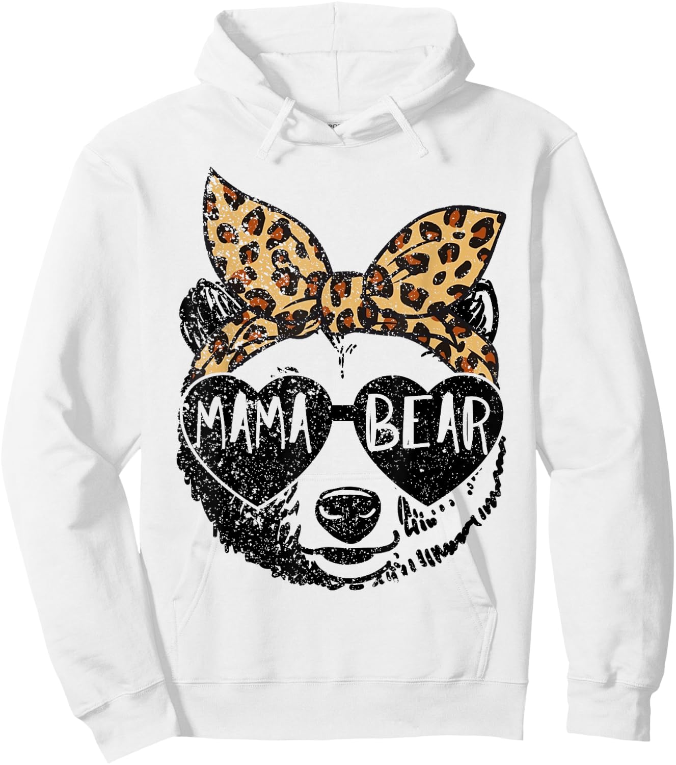 Mama Bear Face Sunglasses Leopard Print Mother's Day Hoodie - Hoodie | White
