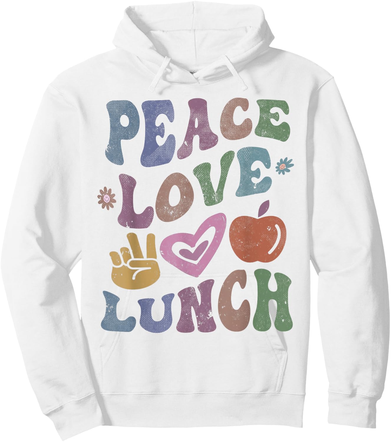 Retro PEACE LOVE LUNCH Lady Groovy Cafeteria Queen Vintage Hoodie - Hoodie | White