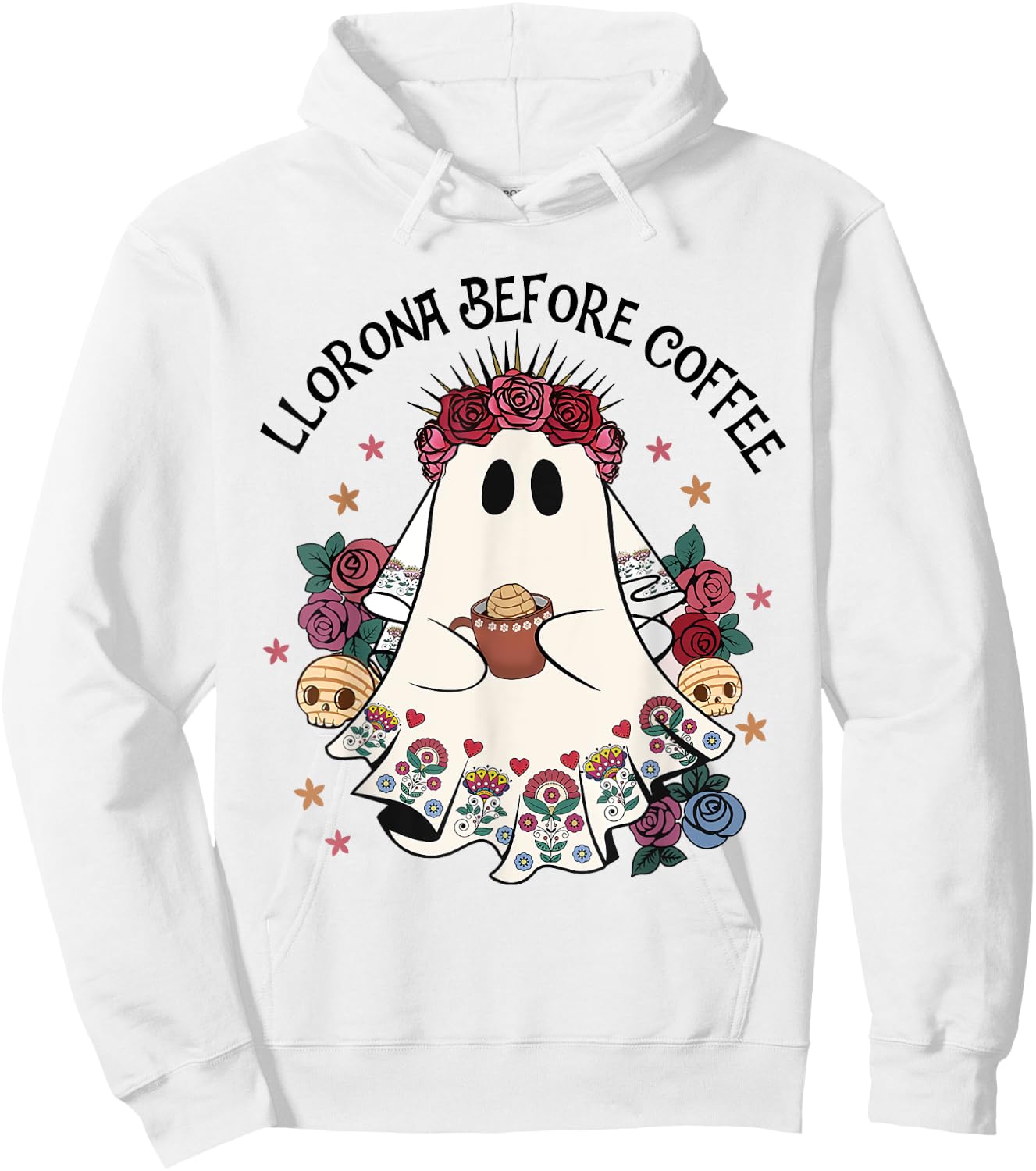 Llorona Before Coffee Lover Cute Mexican Ghost Halloween Hoodie - Hoodie | White