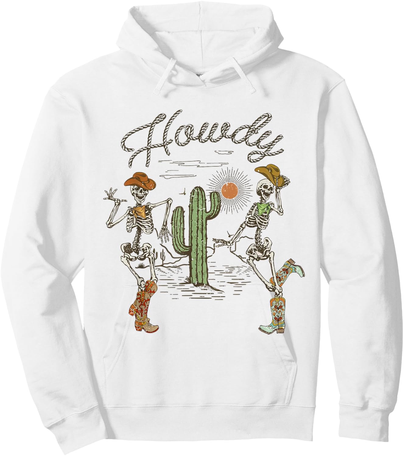 Skeleton Dancing Howdy Skeleton Cowboy Boots Hat Hoodie - Hoodie | White