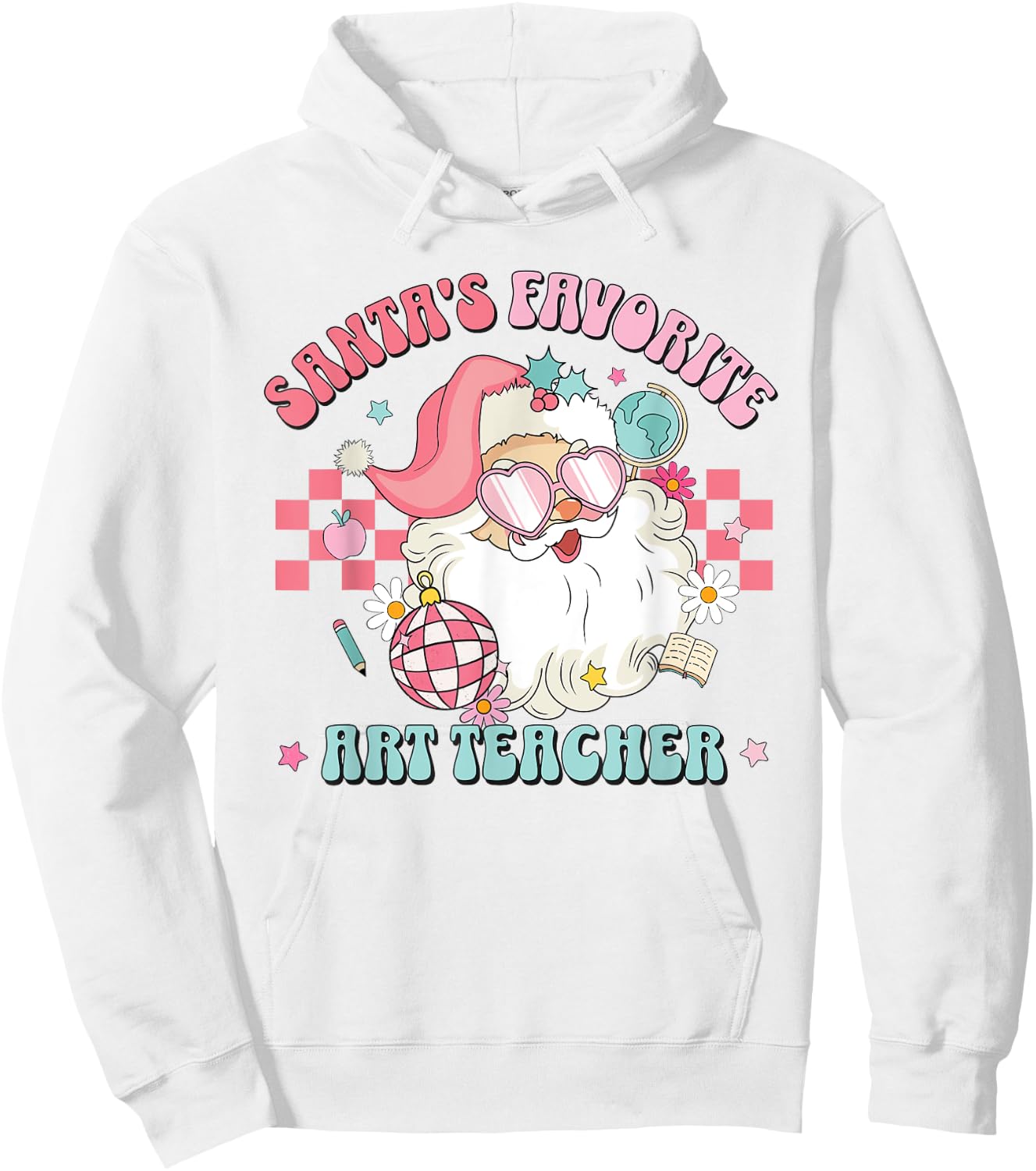 Retro Pink Christmas Santa's Favorite Art Teacher Artist Hoodie - Hoodie | White